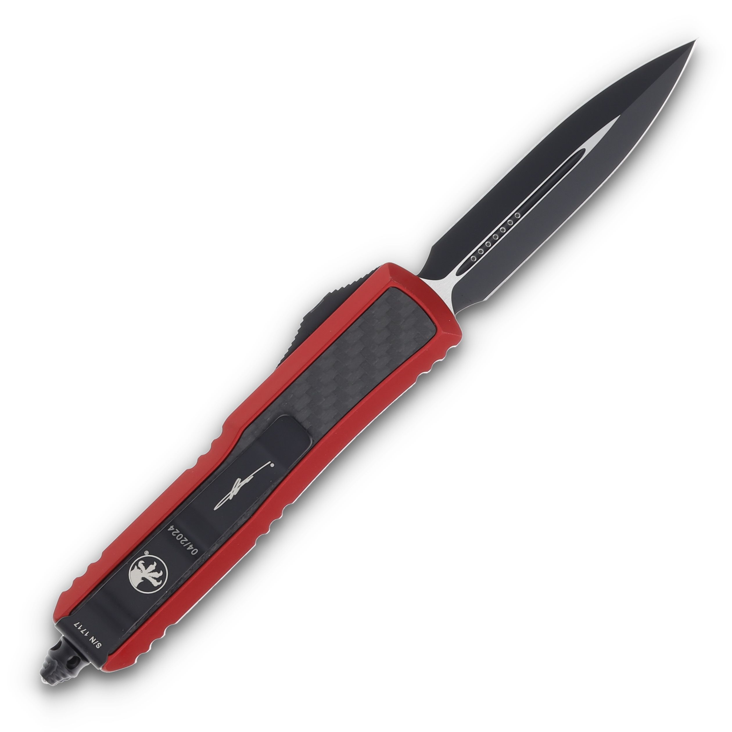 Microtech Daytona Dagger Black and Red Aluminum with Carbon Fiber Inlay AUMT1261RDCFIS View 2