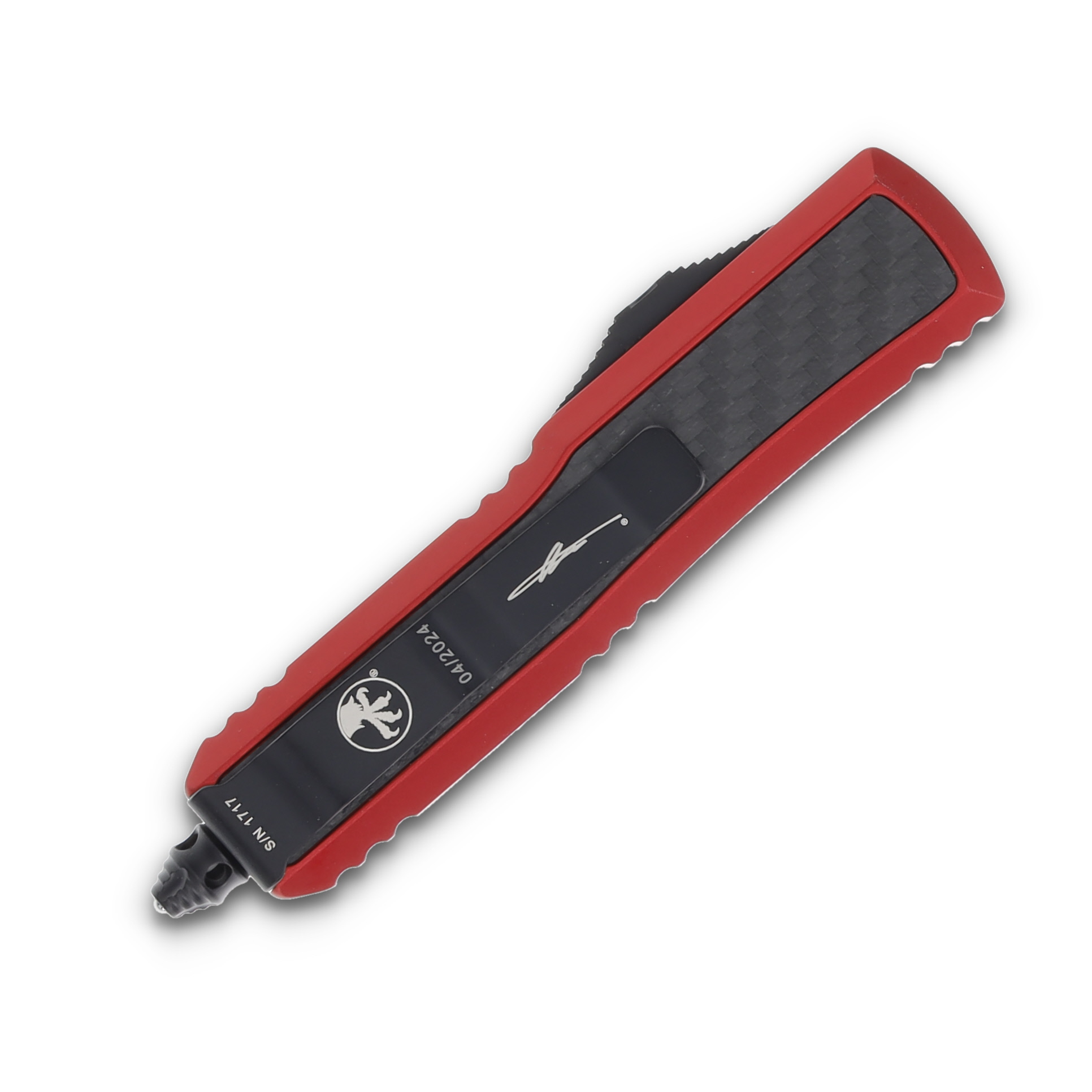 Microtech Daytona Dagger Black and Red Aluminum with Carbon Fiber Inlay AUMT1261RDCFIS View 4