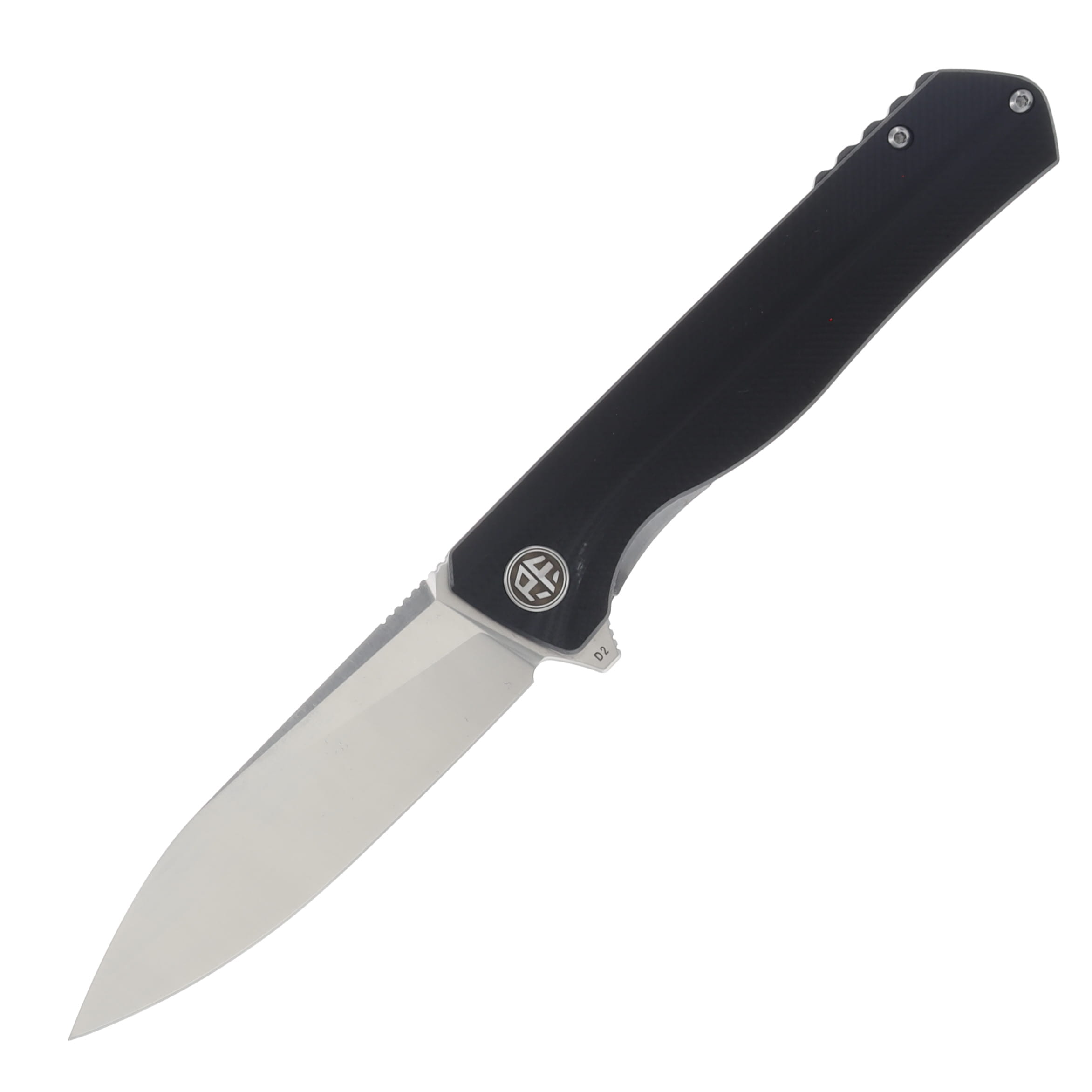 Petrified Fish Forward Linerlock Flipper D2 Satin Drop Point Sculpted Black G-10 PF818DS View 1