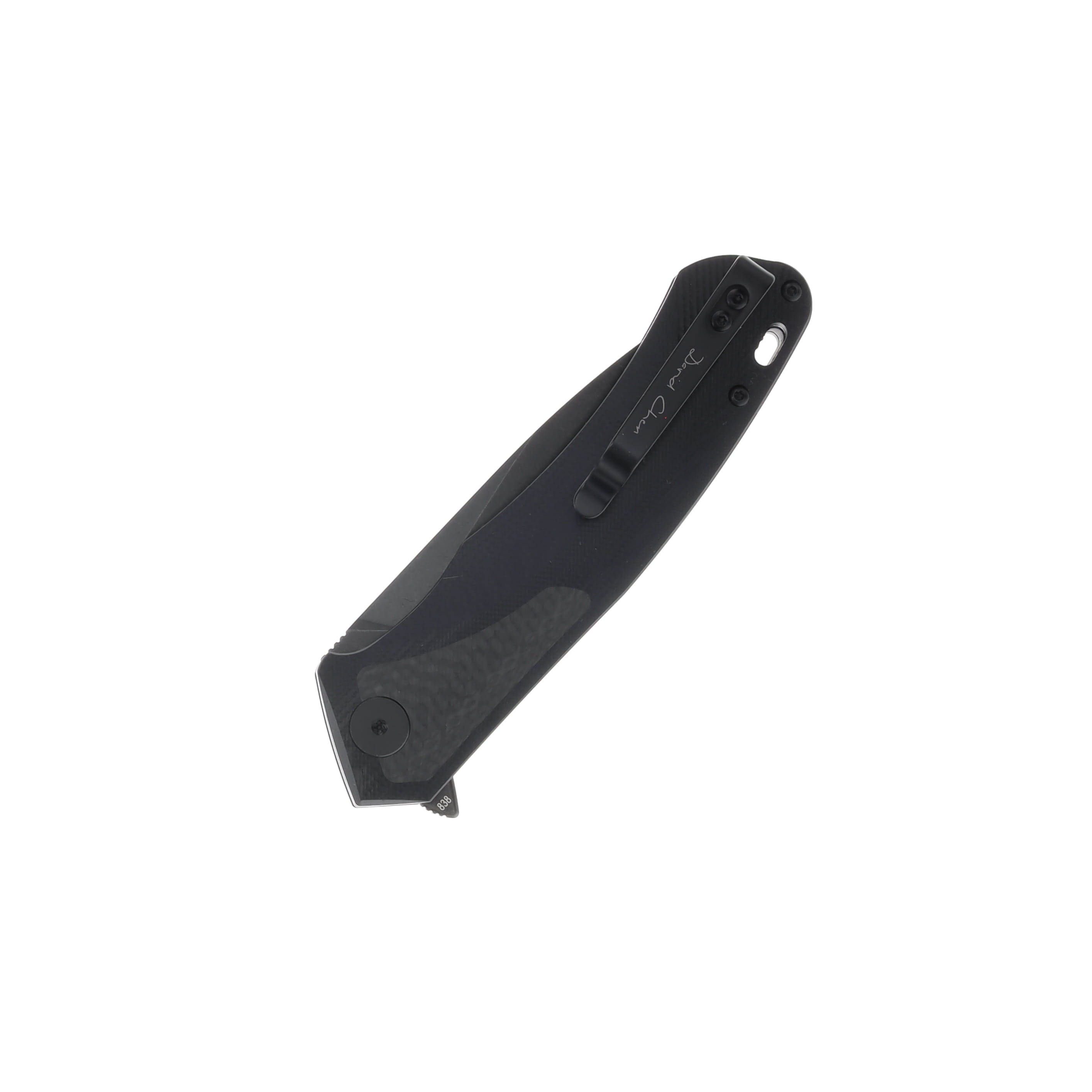 Petrified Fish Pub Folding Knife 3.7in Black Stonewash Drop Point PF838CDW View 2