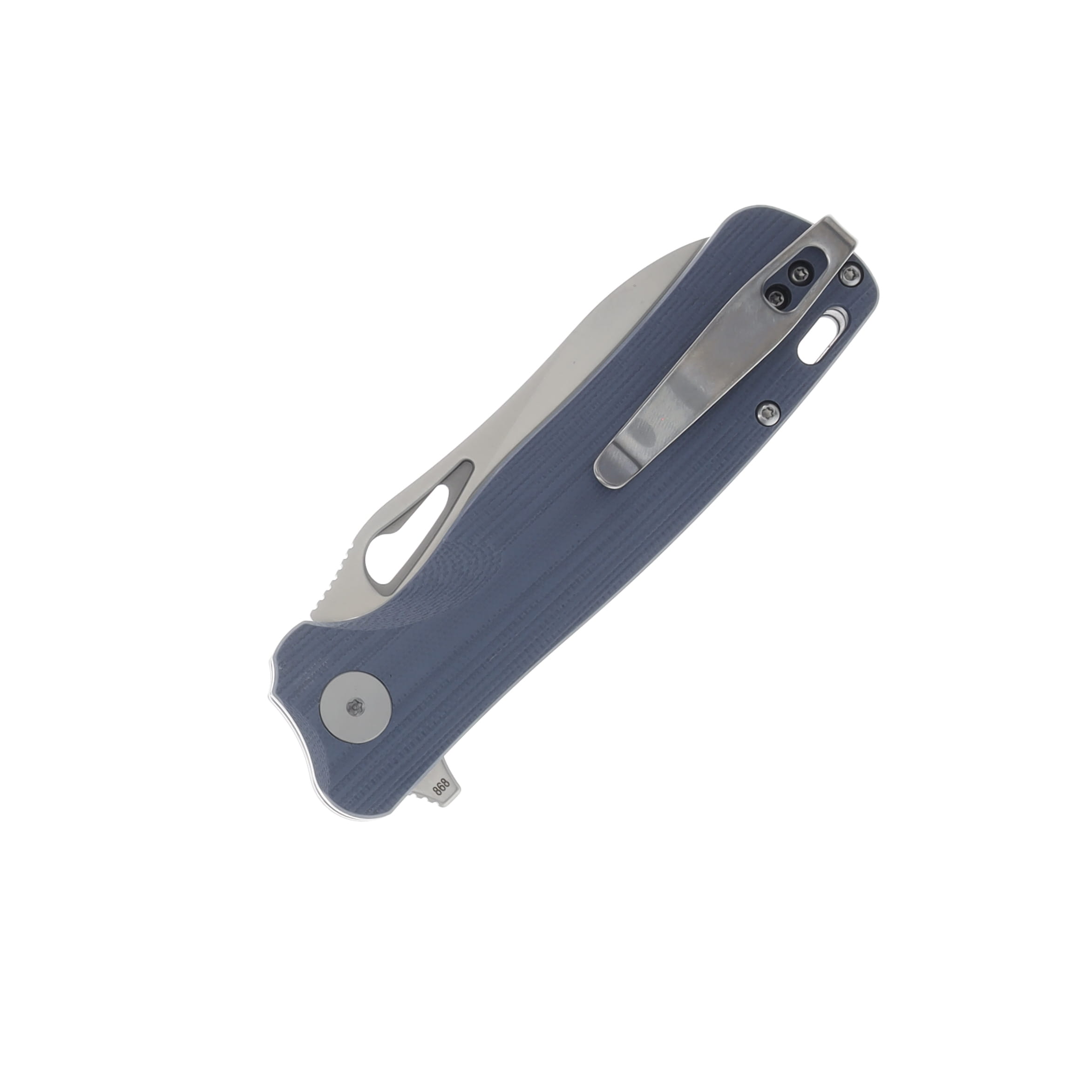 Petrified Fish Bunta Linerlock Flipper D2 Satin Stonewashed Sheepsfoot Sculpted Gray G10 PF868B View 2