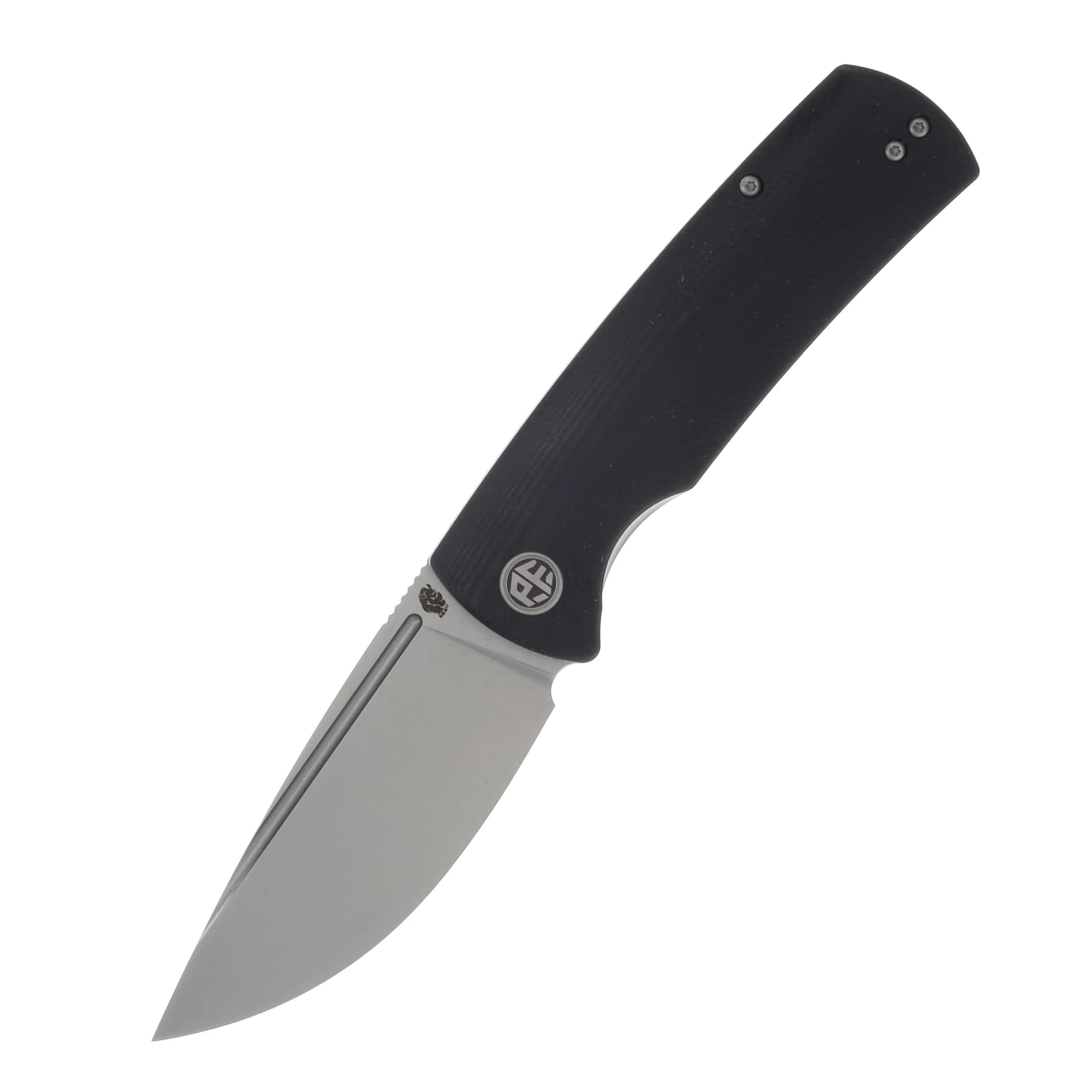 Petrified Fish Beluga Linerlock Flipper Sandblasted K110 (D2) Drop Point Blade Black G10 Handle PFP01D View 1