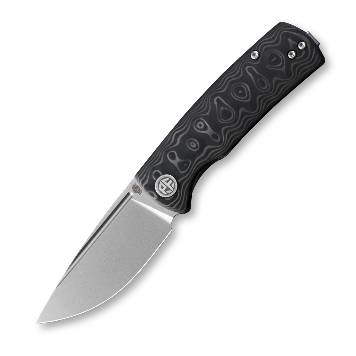 Petrified Fish Mini Beluga Linerlock Flipper Sandblasted 14C28N Drop Point Blade Carbon Fiber Handle PFP01XCP View 1
