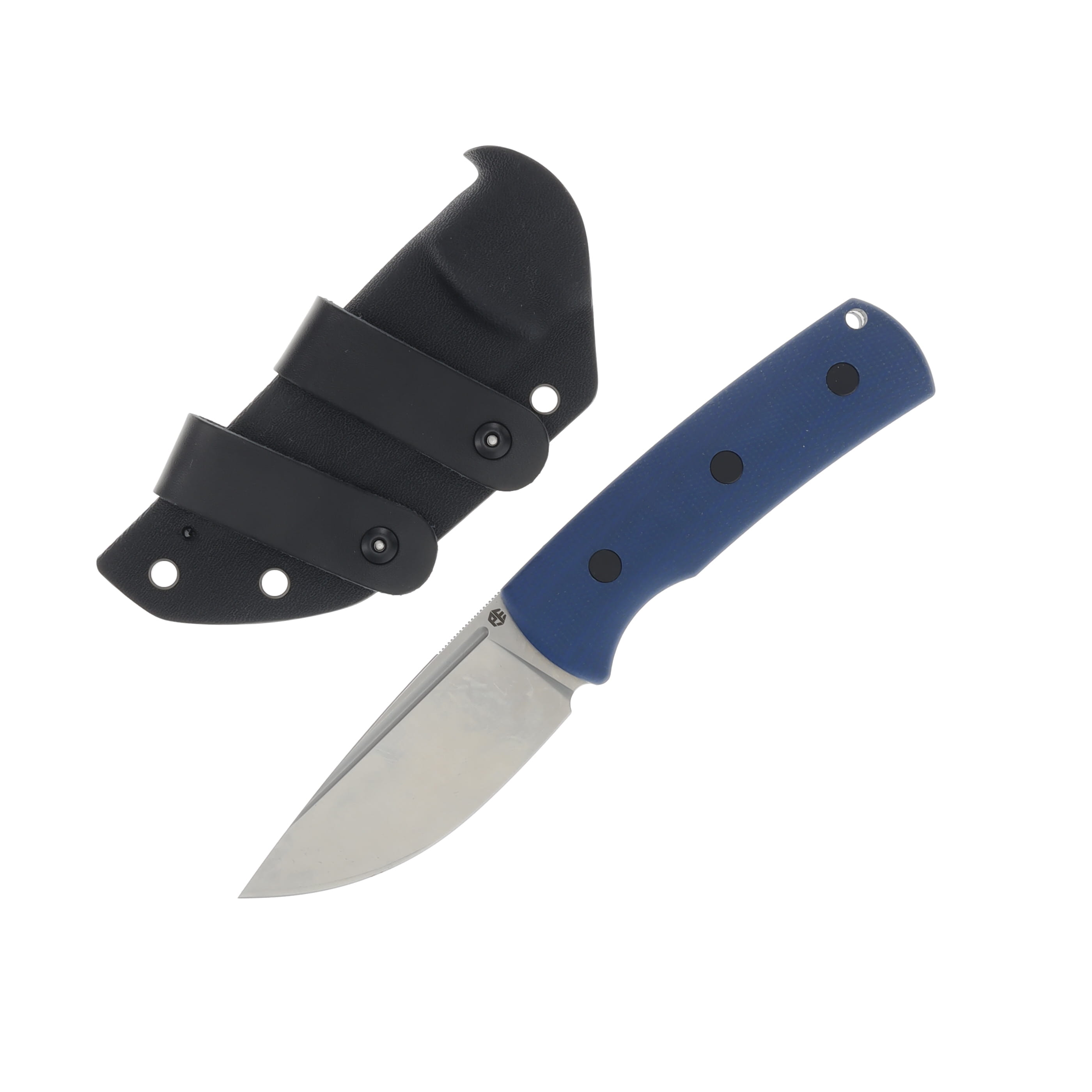 Petrified Fish Beluga Satin N690 Fixed Blade Blue Micarta Handle Kydex Sheath PFP01FBMS View 1