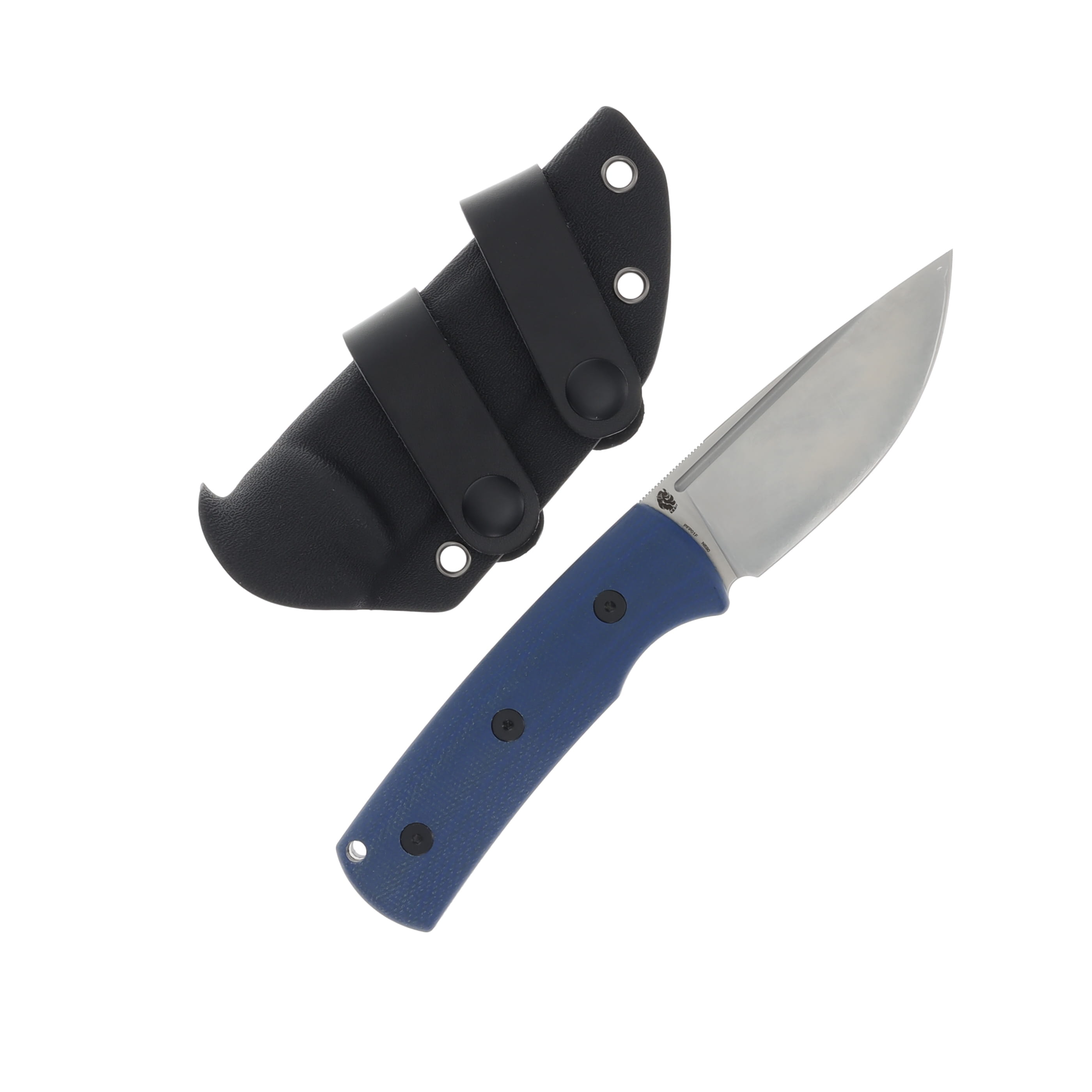 Petrified Fish Beluga Satin N690 Fixed Blade Blue Micarta Handle Kydex Sheath PFP01FBMS View 2