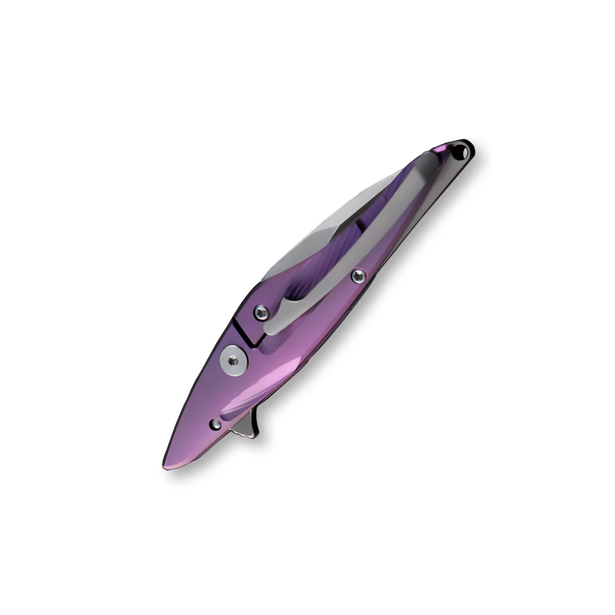 Petrified Fish Hummingbird Framelock Satin M390 Blade Purple Titanium Handle PFE10PS View 2