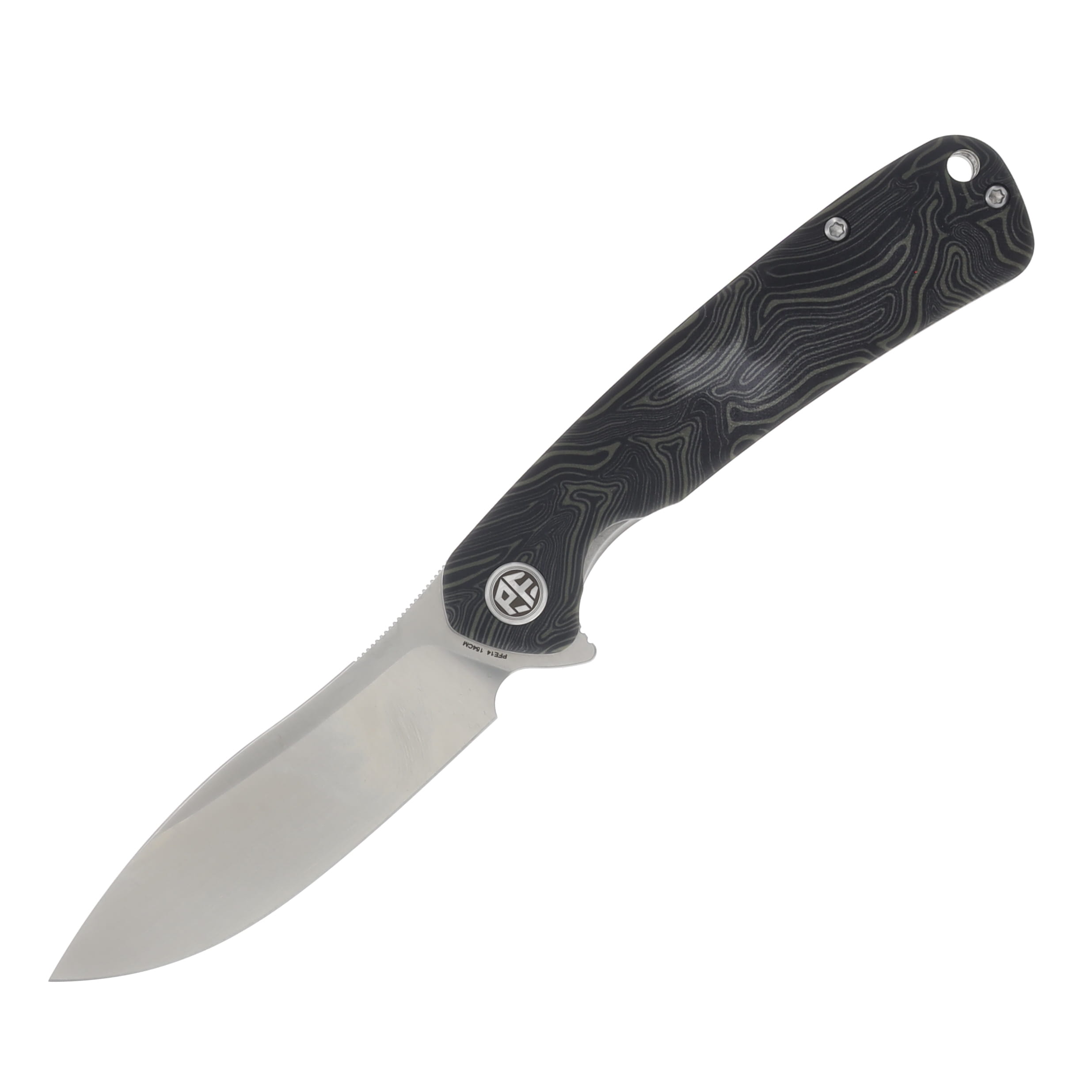 Petrified Fish Rogue Linerlock Flipper Satin 154CM Drop Point Blade Green G10 Handle PFE14GRDMS View 1