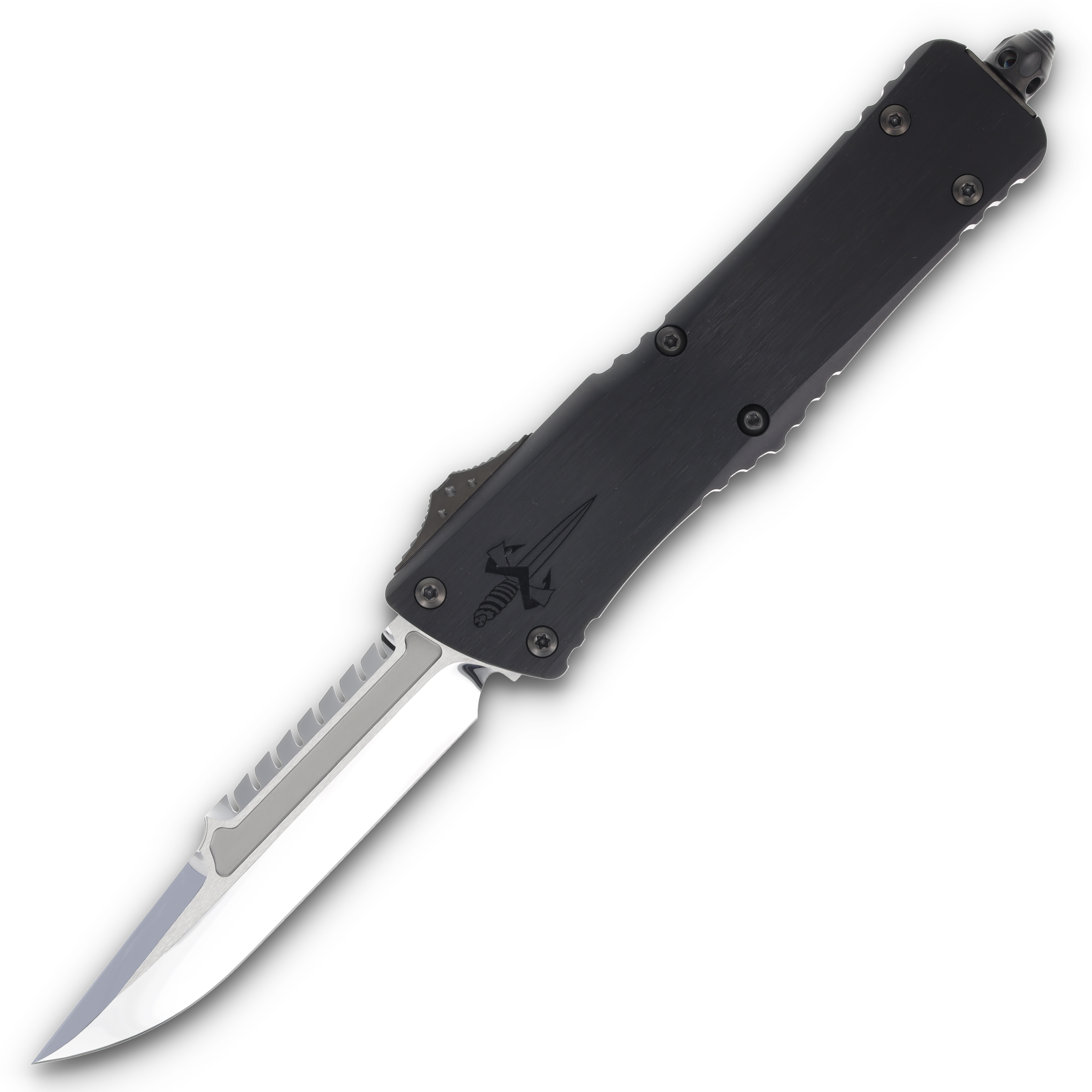 Microtech Combat Troodon -Interceptor Mirror Polish Hefted Black Alloy w/ Dagger Relief & DLC Hardware AUMT142INMPMCK View 1
