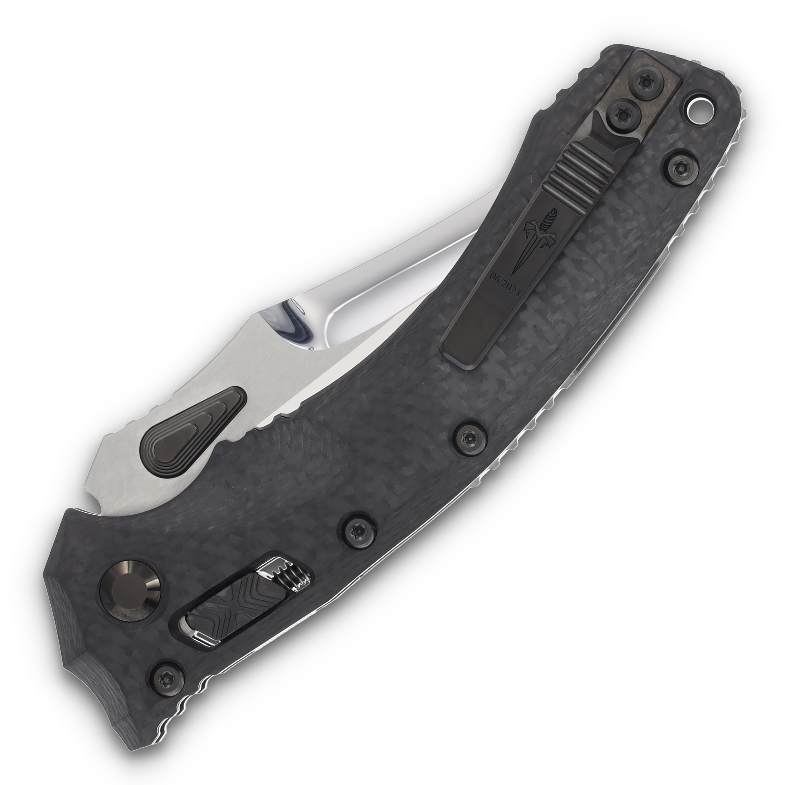 Microtech Amphibian RAM-LOK Folding Knife Mirror Polished Persian/ Carbon Fiber MT137RLPMPMCK View 4