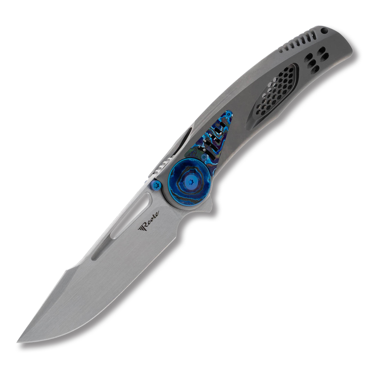 Reate GTR M390 Blade Titanium Bead Blast Handle Zircuti inlay and clip REGTRTBBZ View 1