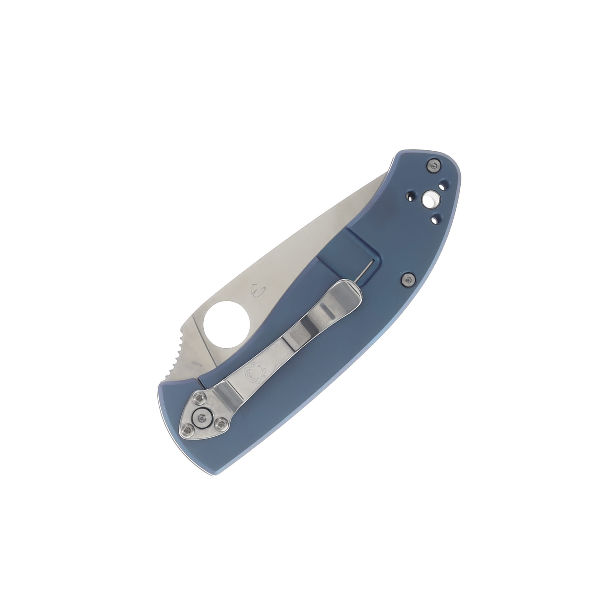 Spyderco Tenacious Folding Knife 3.35in Satin Drop Point Blue Titanium SPC122TIBLP View 2
