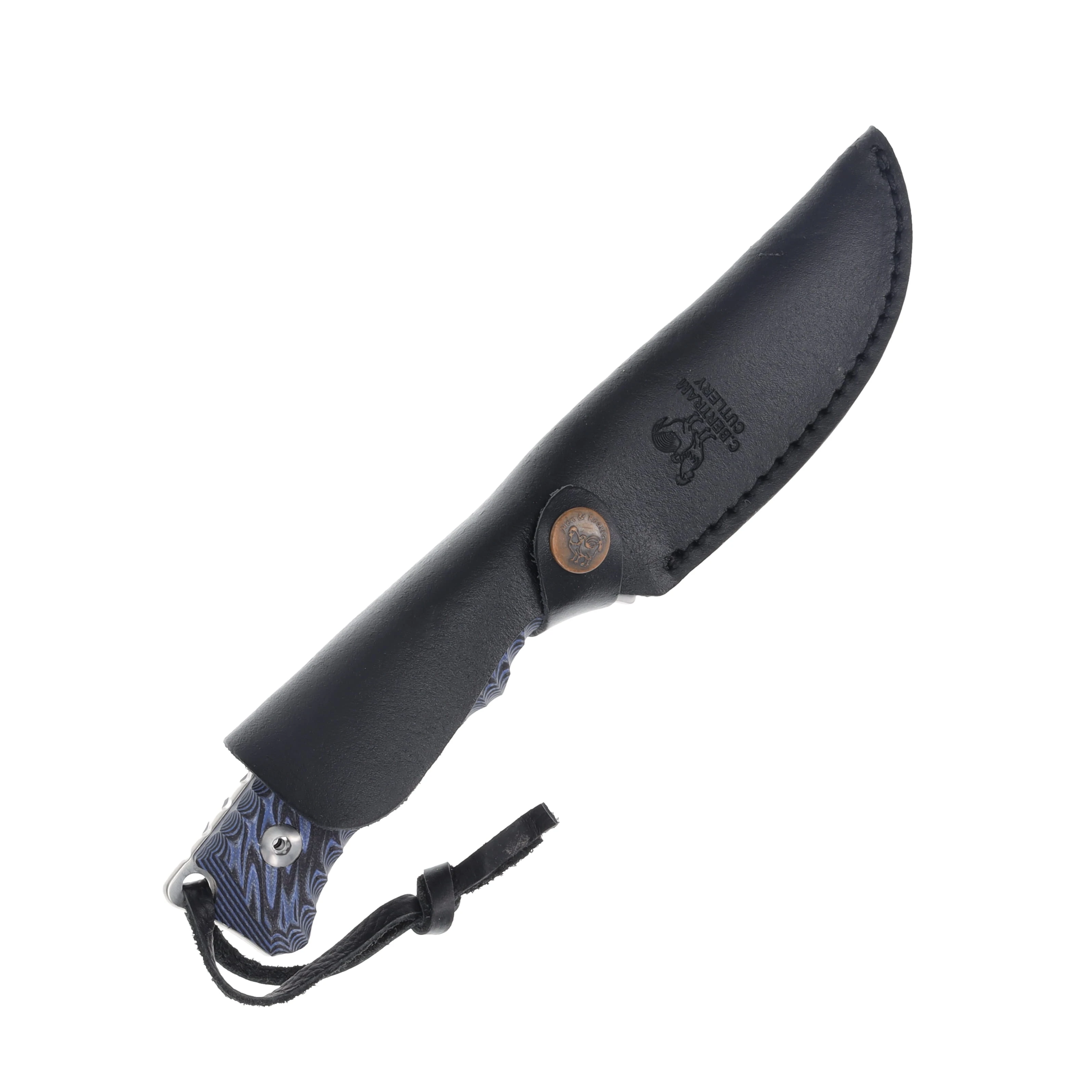 Hen & Rooster Blue and Black 4in Satin Trailing Point Fixed Blade HRI002BL View 7