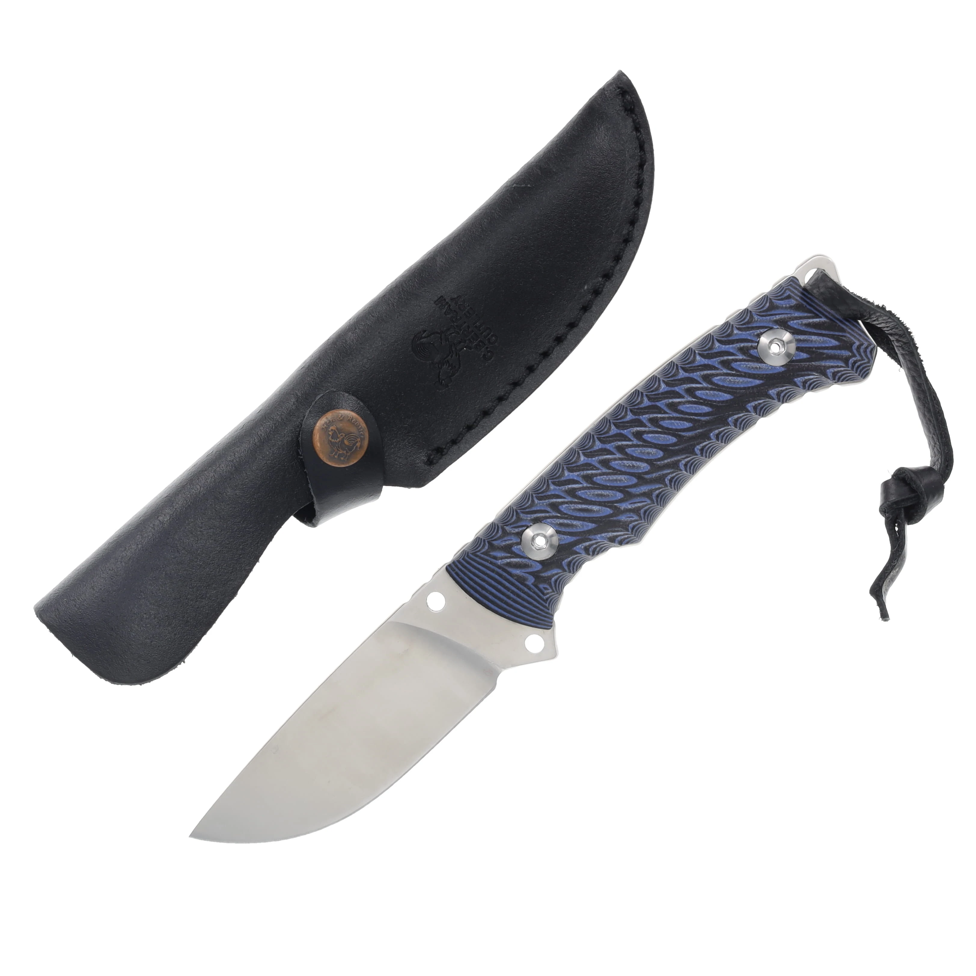 Hen & Rooster Blue and Black 4in Satin Trailing Point Fixed Blade HRI002BL View 1