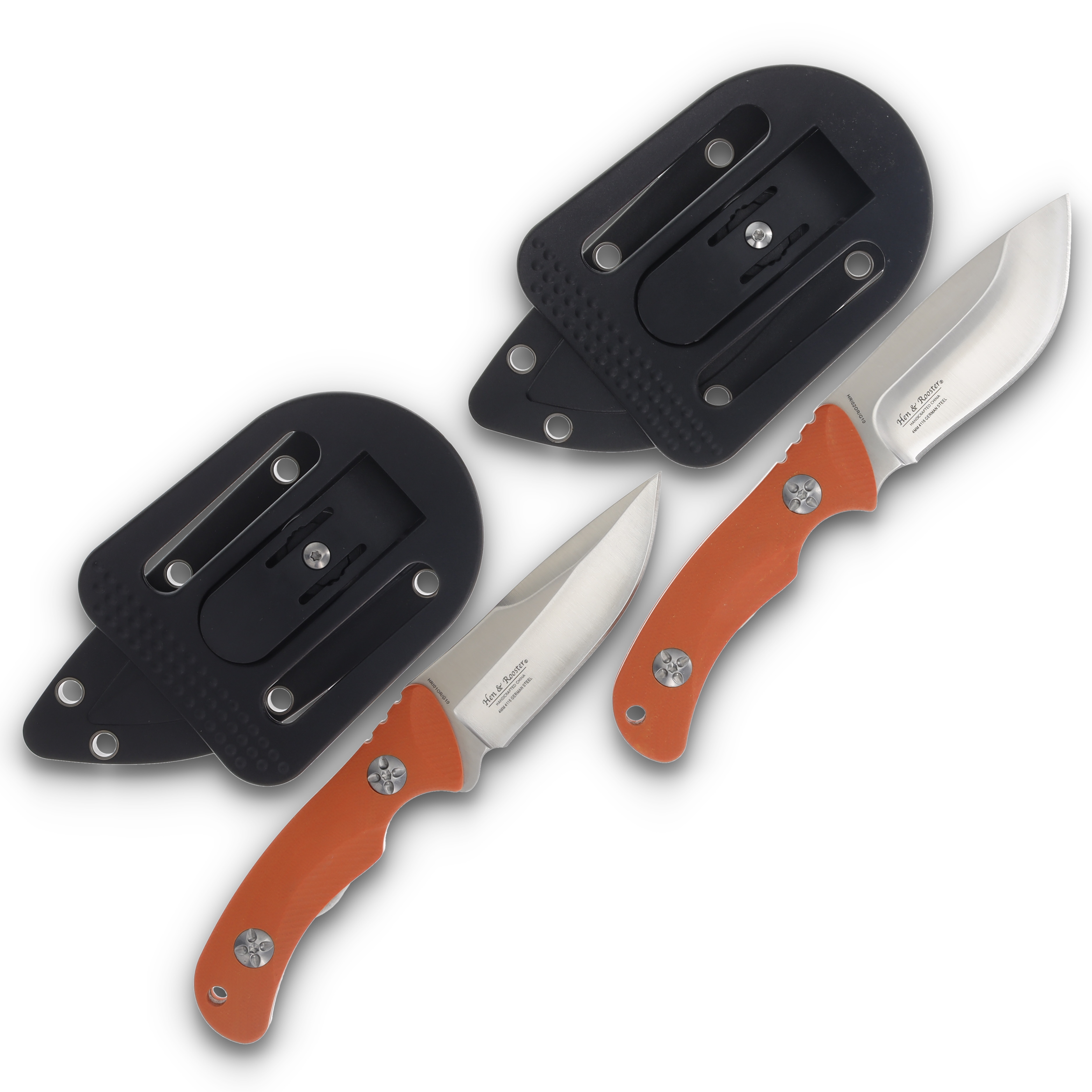 Hen & Rooster Fixed Blade Set Mod Drop Pt/Drop Pt Skinner Orange G-10 HRI0102ORSET View 2