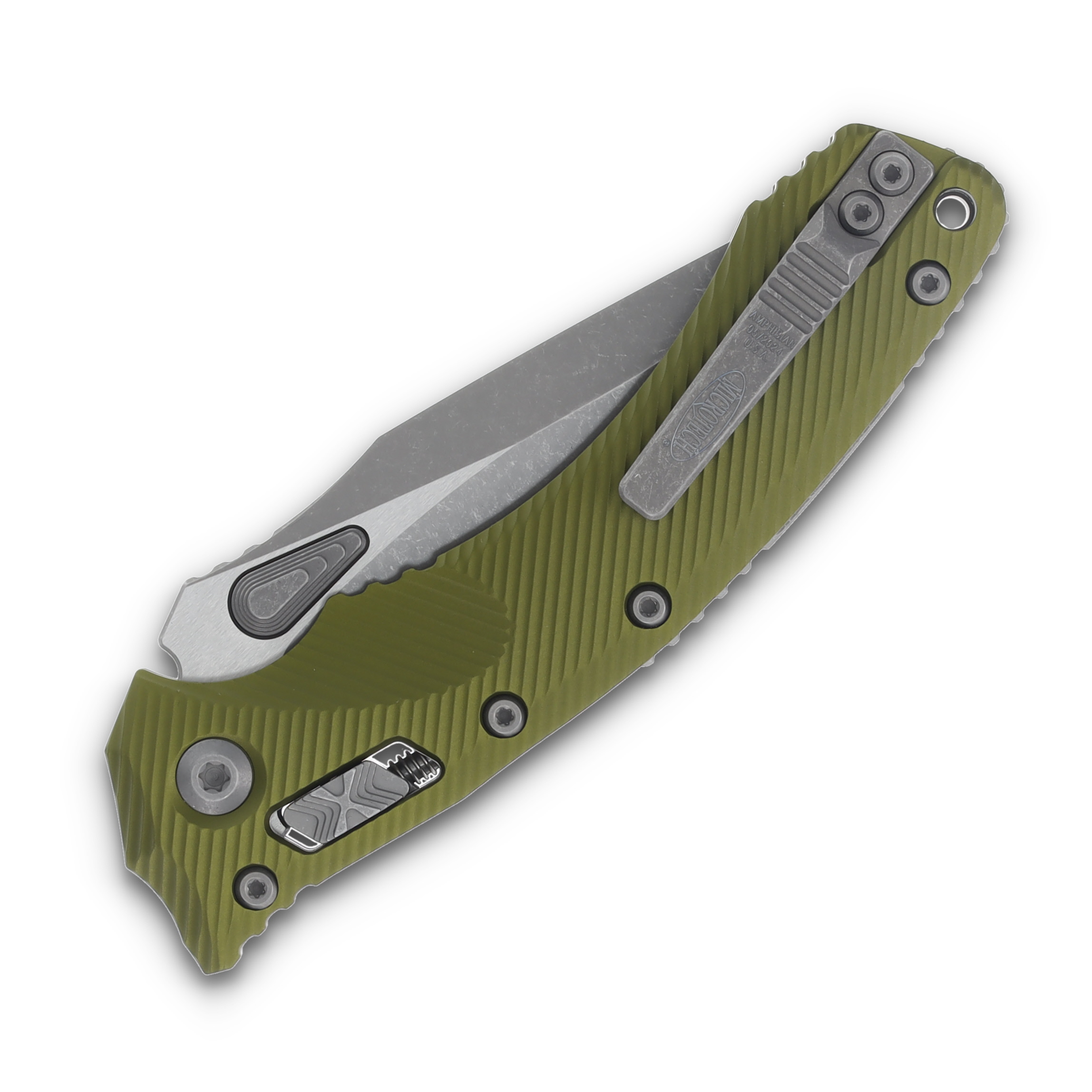 Microtech Amphibian - RAM-LOK S/E Fluted OD Green Apocalyptic Standard MT137RL10APFLOD View 6