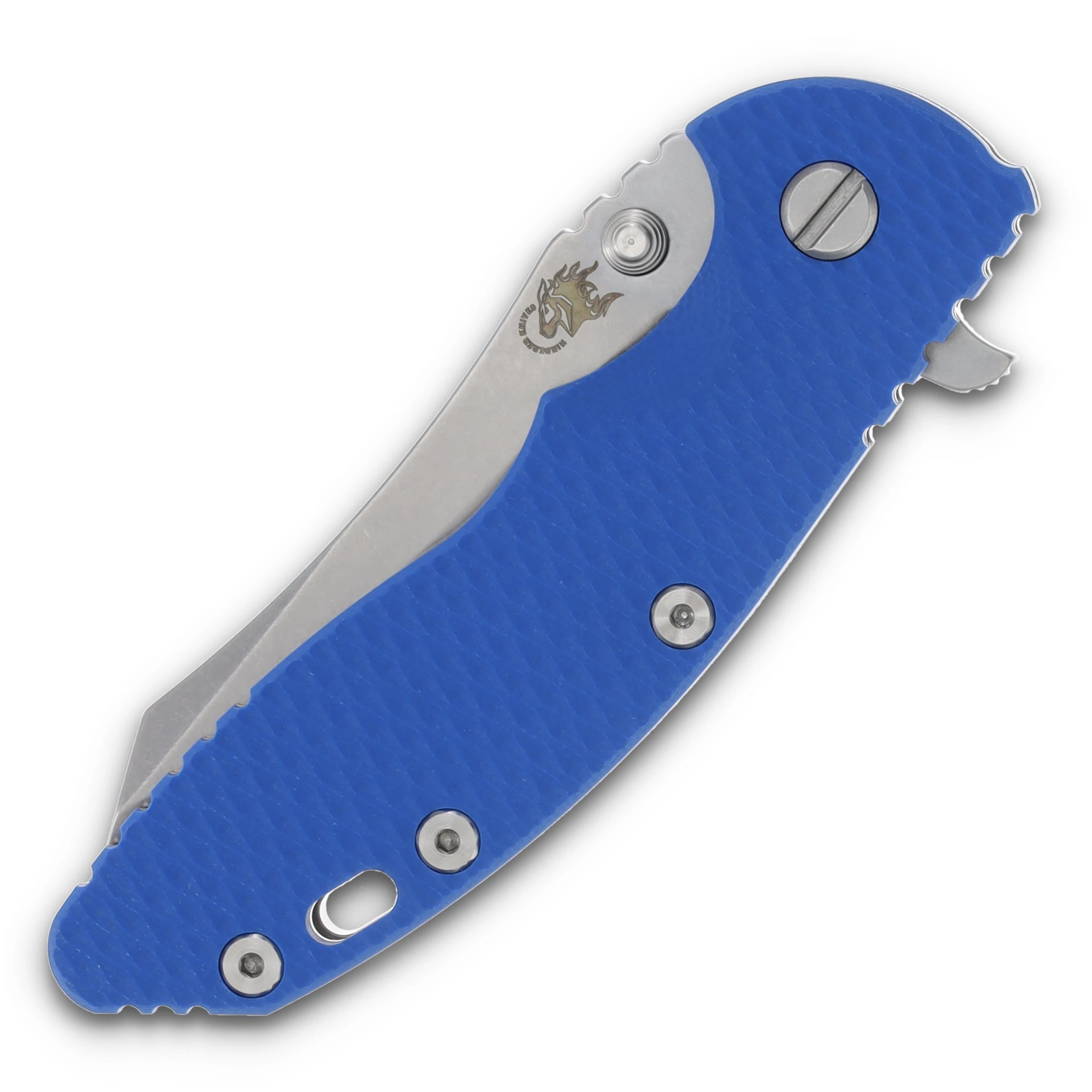 Hinderer XM-18 3.5 Framelock Folding Knife Stonewash Skinner/Blue G-10 and Stonewash Titanium KXM35SKINNERSWBL View 3