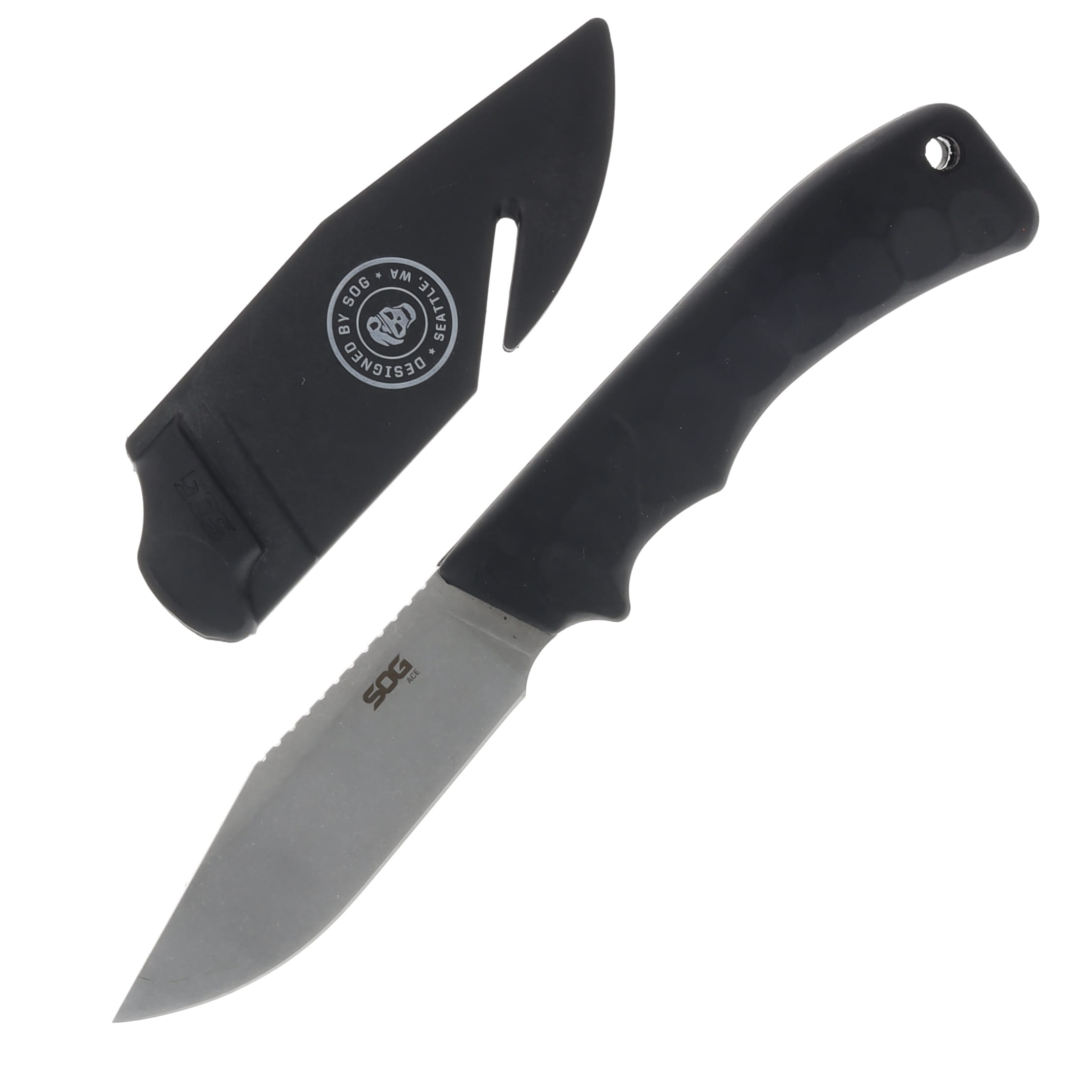 SOG Knives Ace Fixed Blade 3.8in Plain Stonewash Clip Point SOGACE1001CP View 1