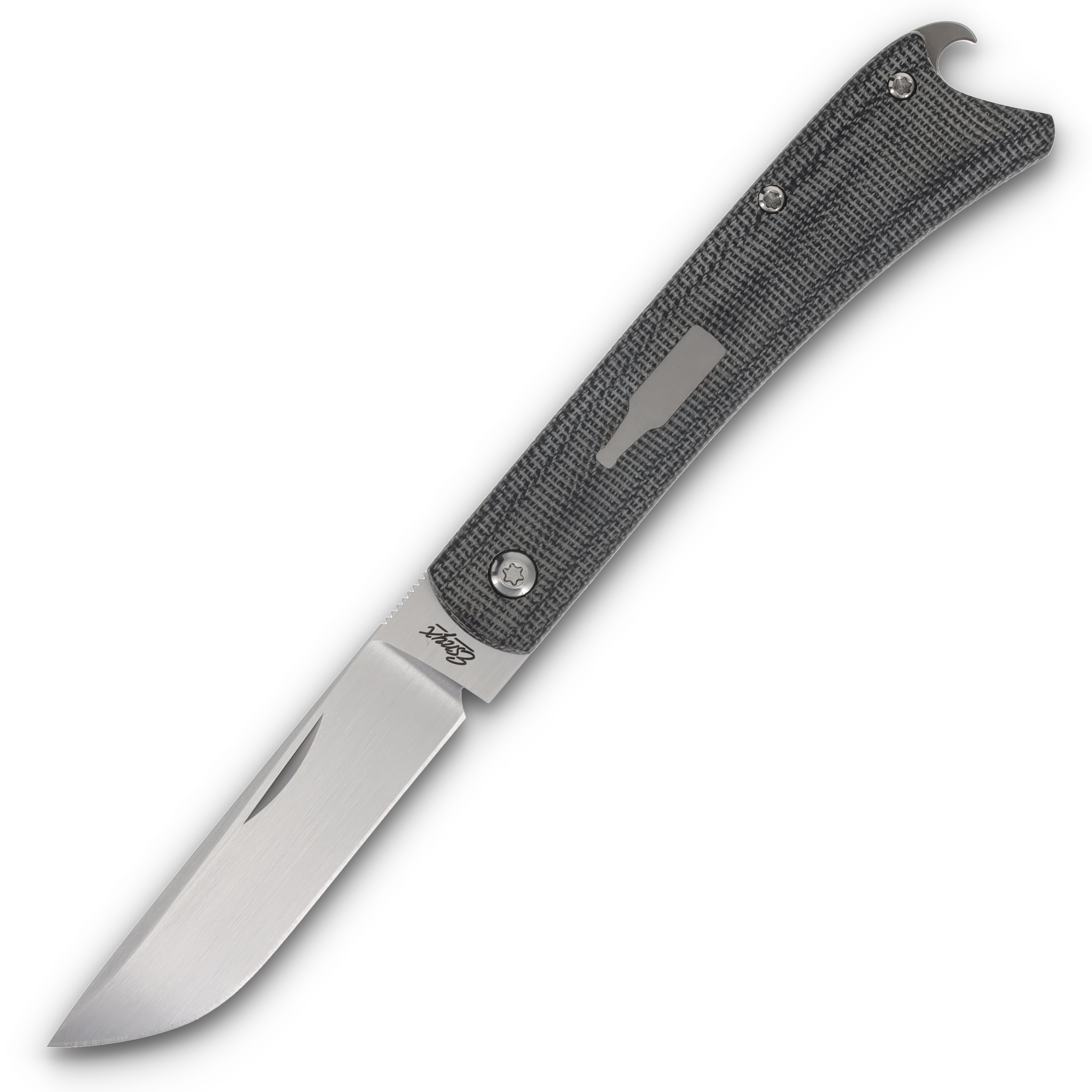 ESNYX Silver Line Beer Buster Black 3.02in Plain Edge Satin Drop Point ESN-BBFF-65 View 3