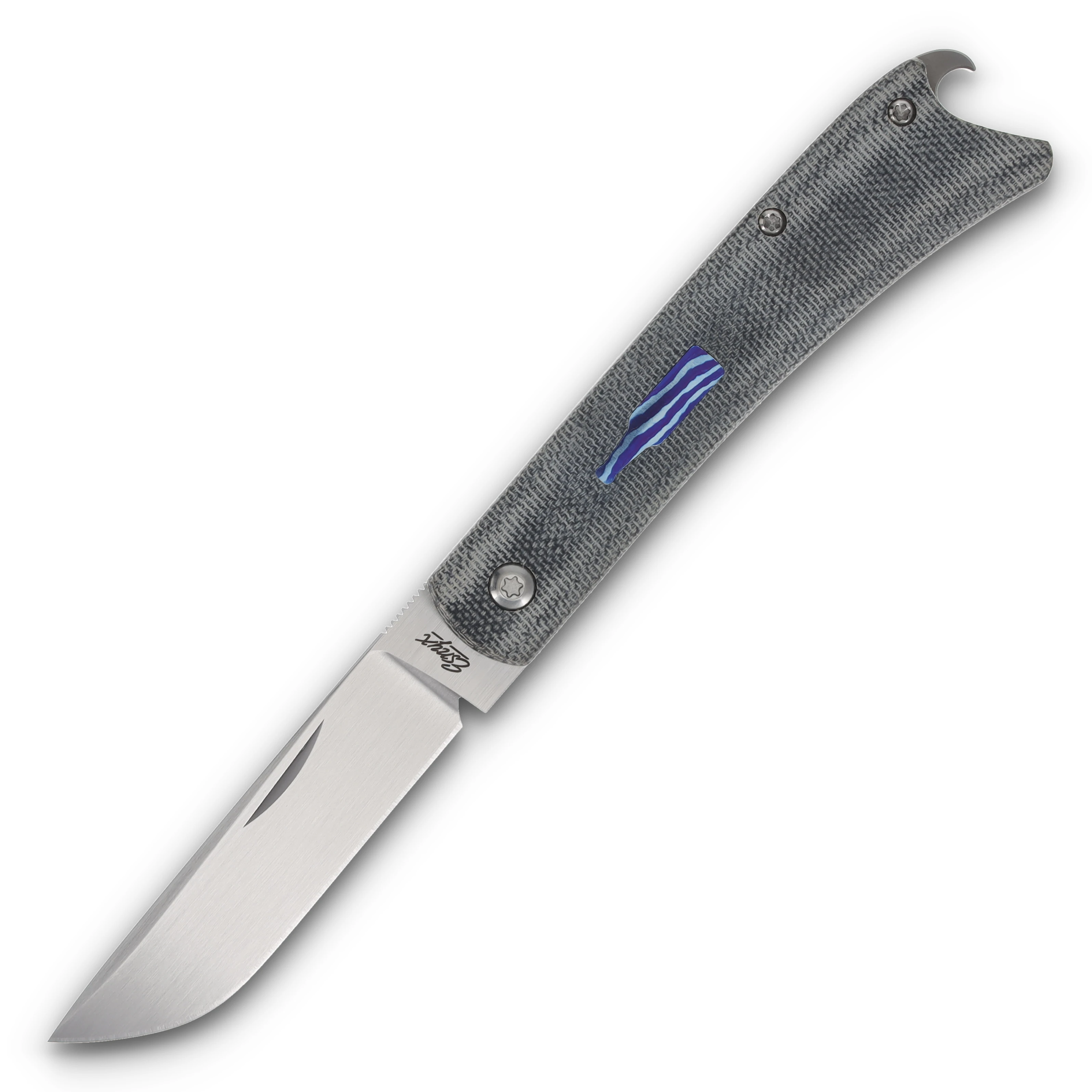 ESNYX Silver Line Beer Buster Mokuti Shield Blue 3.02in Plain Satin Drop Point ESN-BBFF-71 View 4