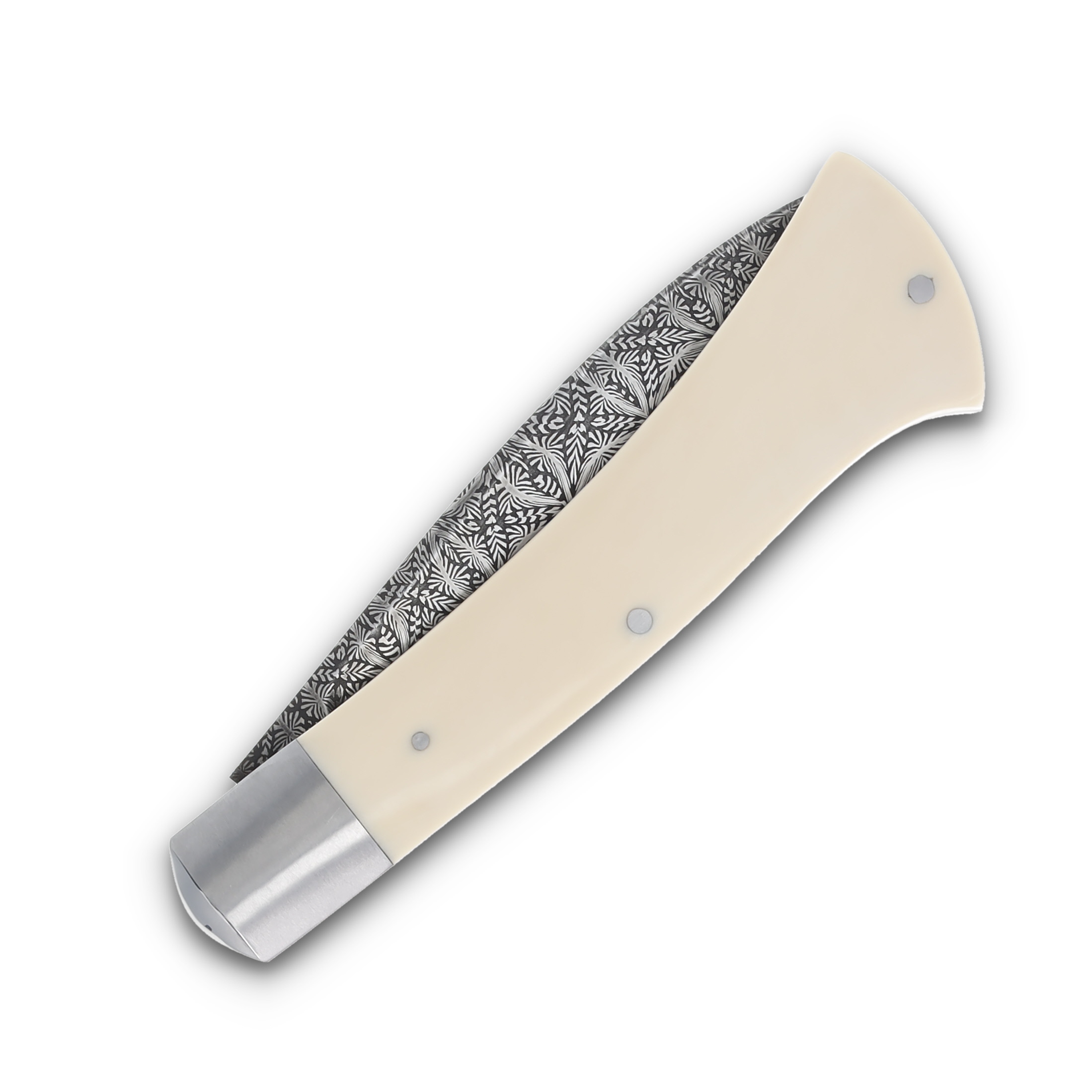 Couch Knives Flower Damascus/Ivory Axe Handle Trapper Folding Knife CKAXETRP View 6