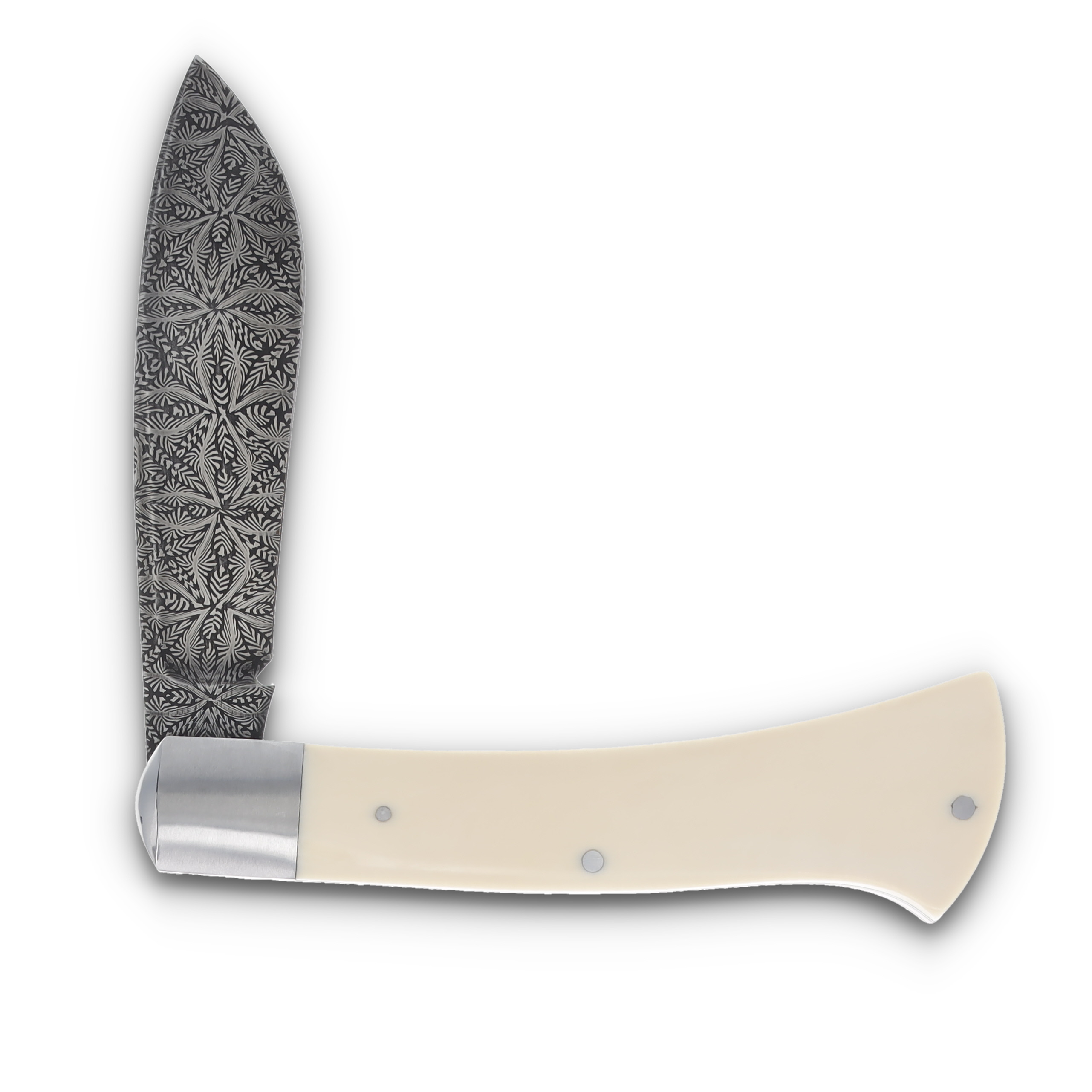 Couch Knives Flower Damascus/Ivory Axe Handle Trapper Folding Knife CKAXETRP View 4