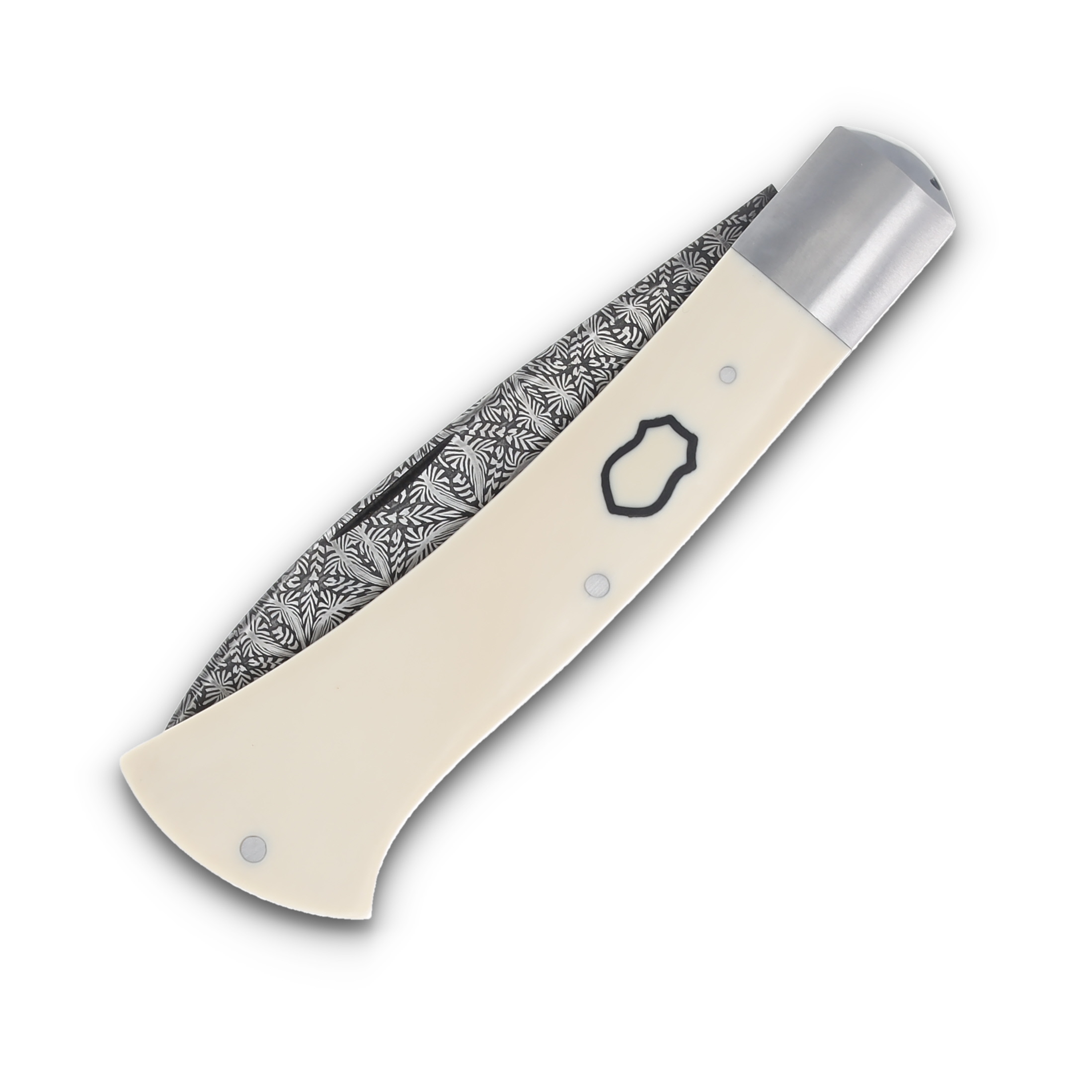 Couch Knives Flower Damascus/Ivory Axe Handle Trapper Folding Knife CKAXETRP View 5