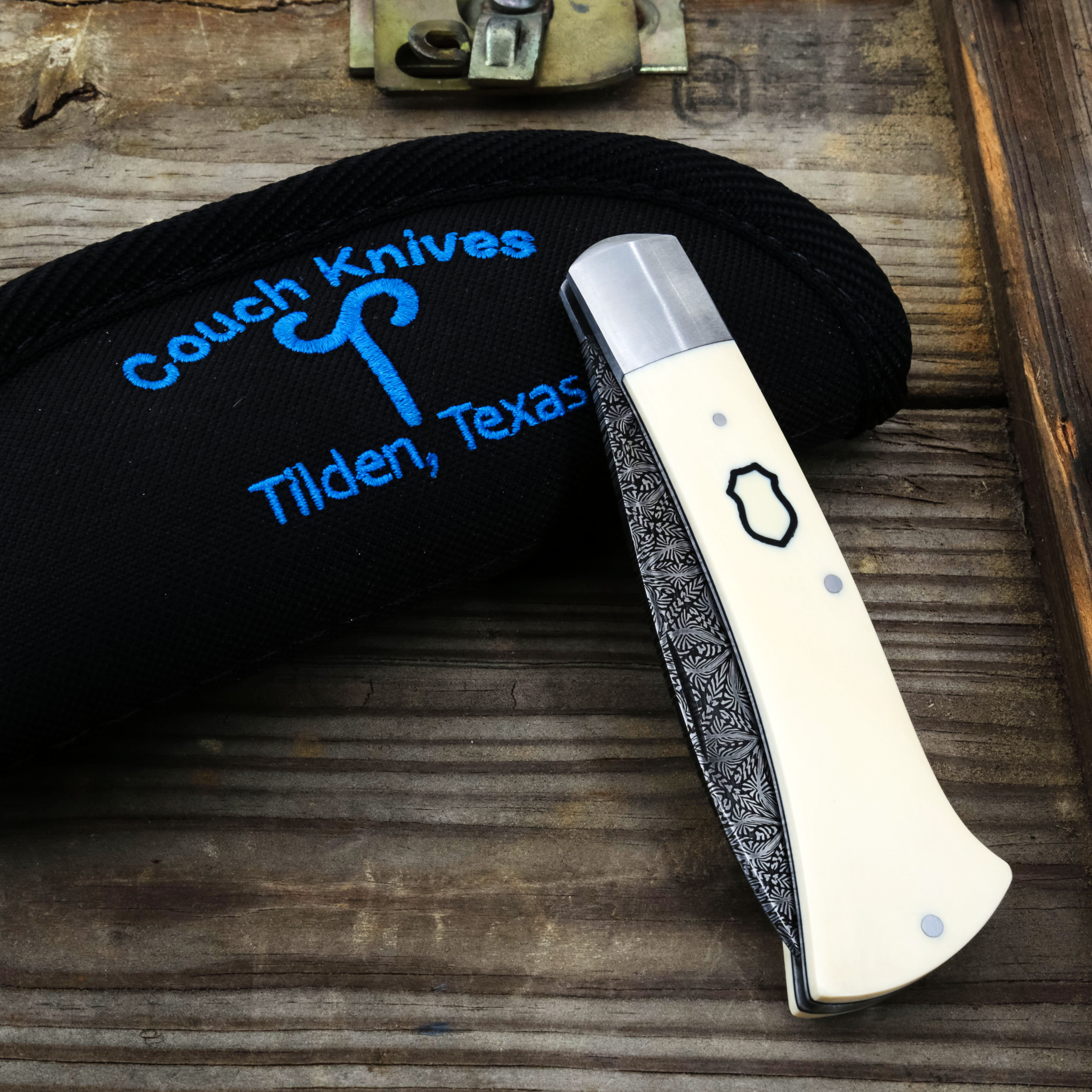 Couch Knives Flower Damascus/Ivory Axe Handle Trapper Folding Knife CKAXETRP View 15