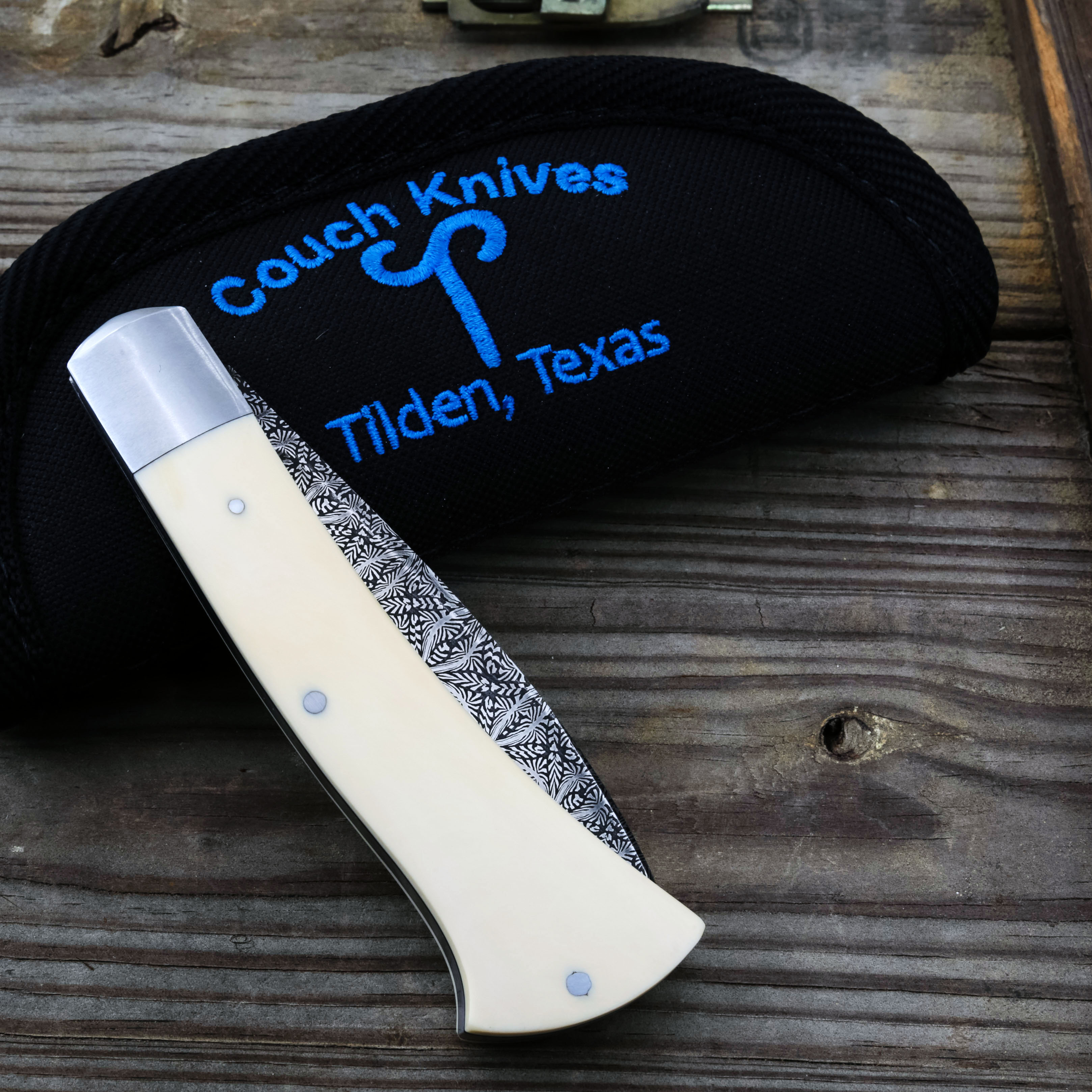 Couch Knives Flower Damascus/Ivory Axe Handle Trapper Folding Knife CKAXETRP View 13
