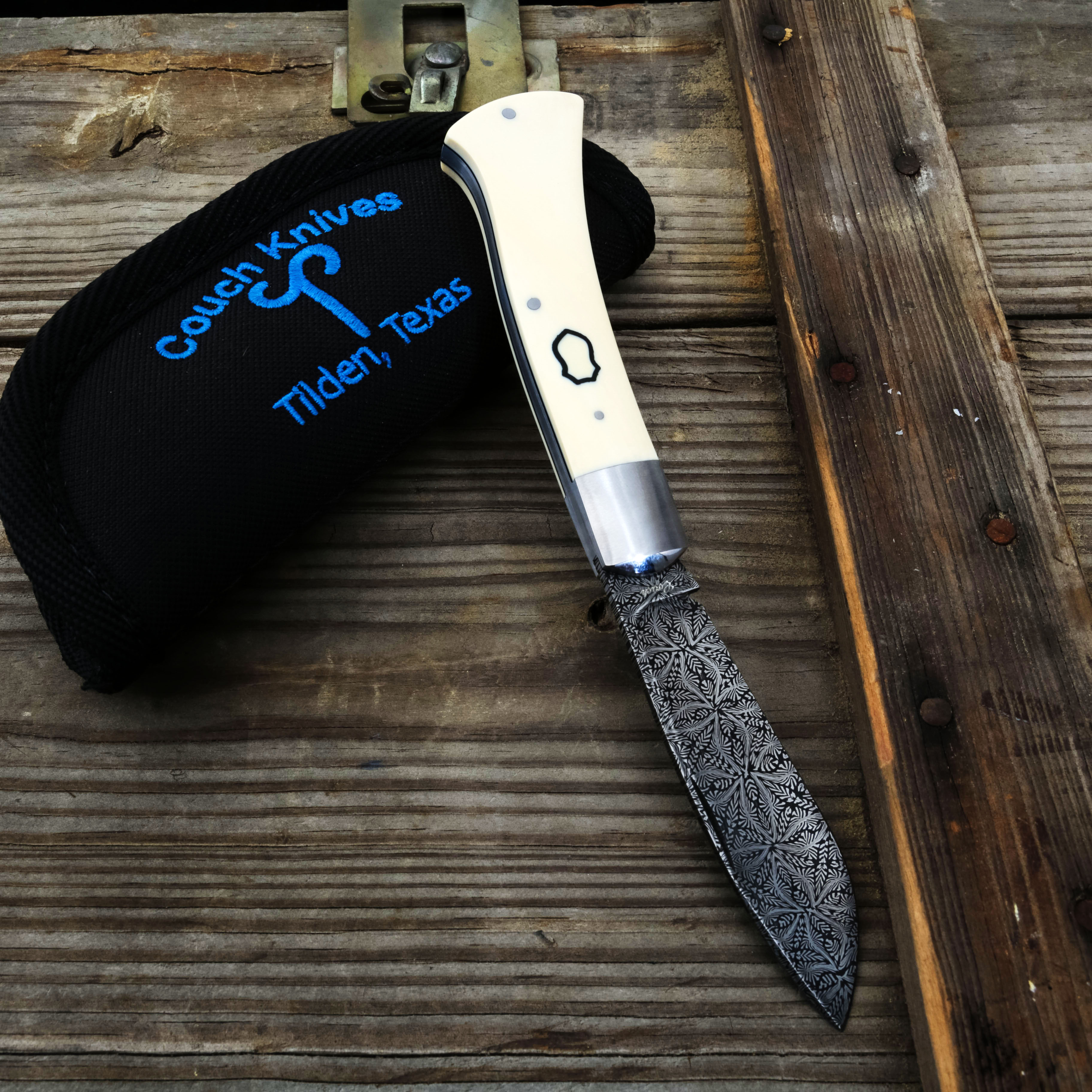 Couch Knives Flower Damascus/Ivory Axe Handle Trapper Folding Knife CKAXETRP View 11