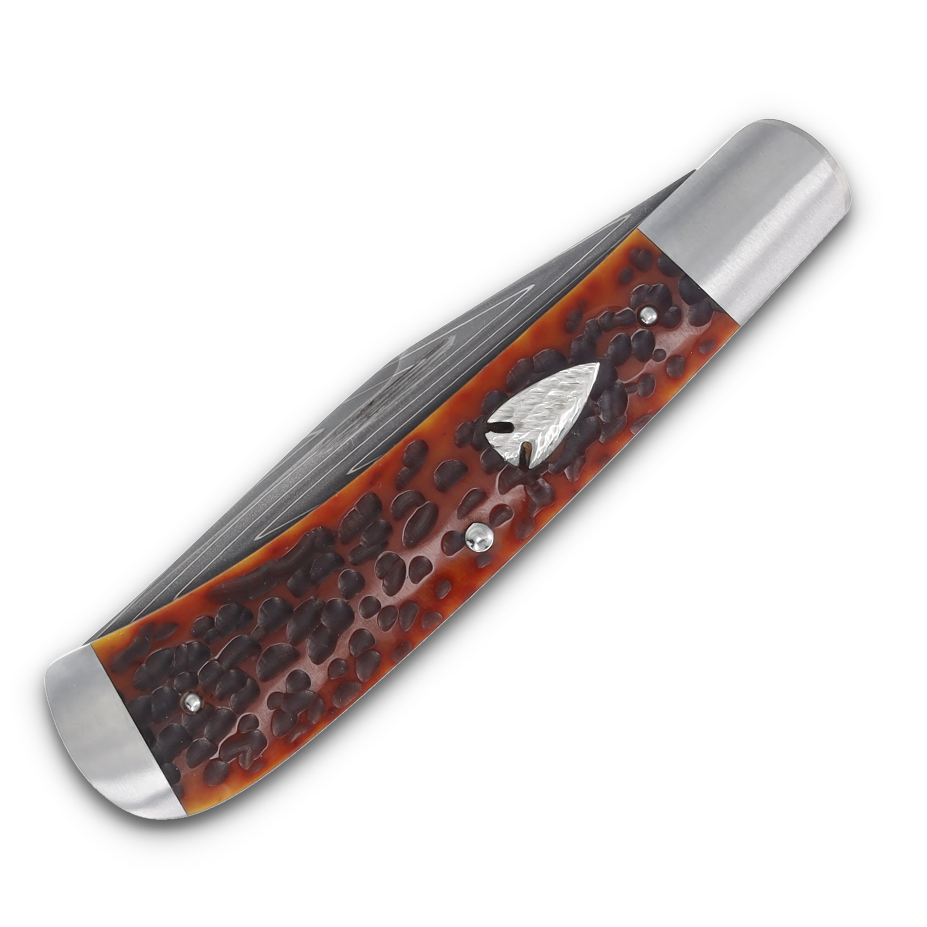 Crouch Knives Single Blade Trapper Vegas Forge Stainless Damascus Red Jigged Bone Handle BCK005 View 5