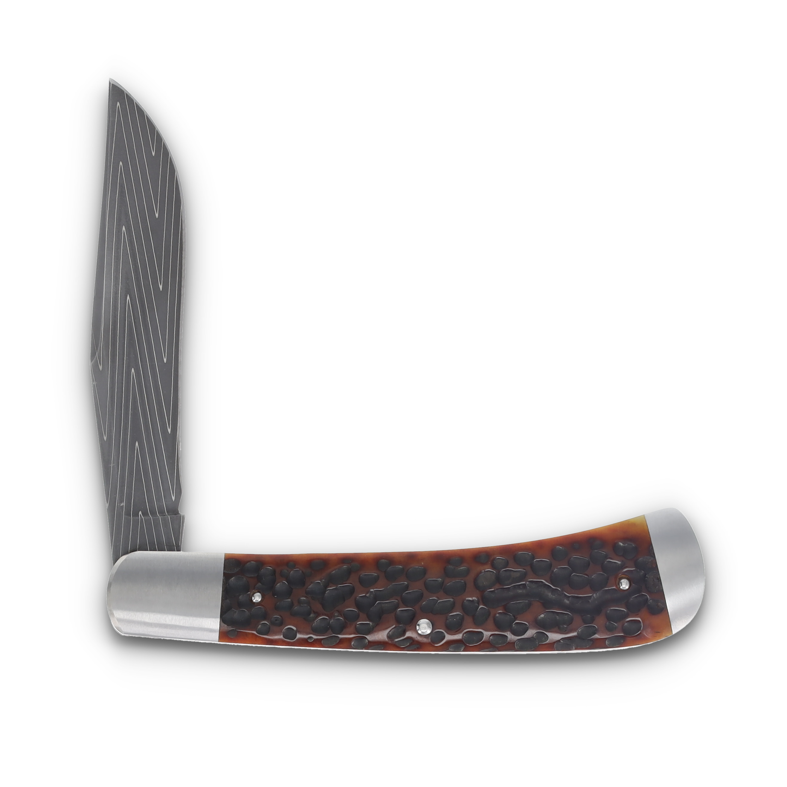 Crouch Knives Single Blade Trapper Vegas Forge Stainless Damascus Red Jigged Bone Handle BCK005 View 4