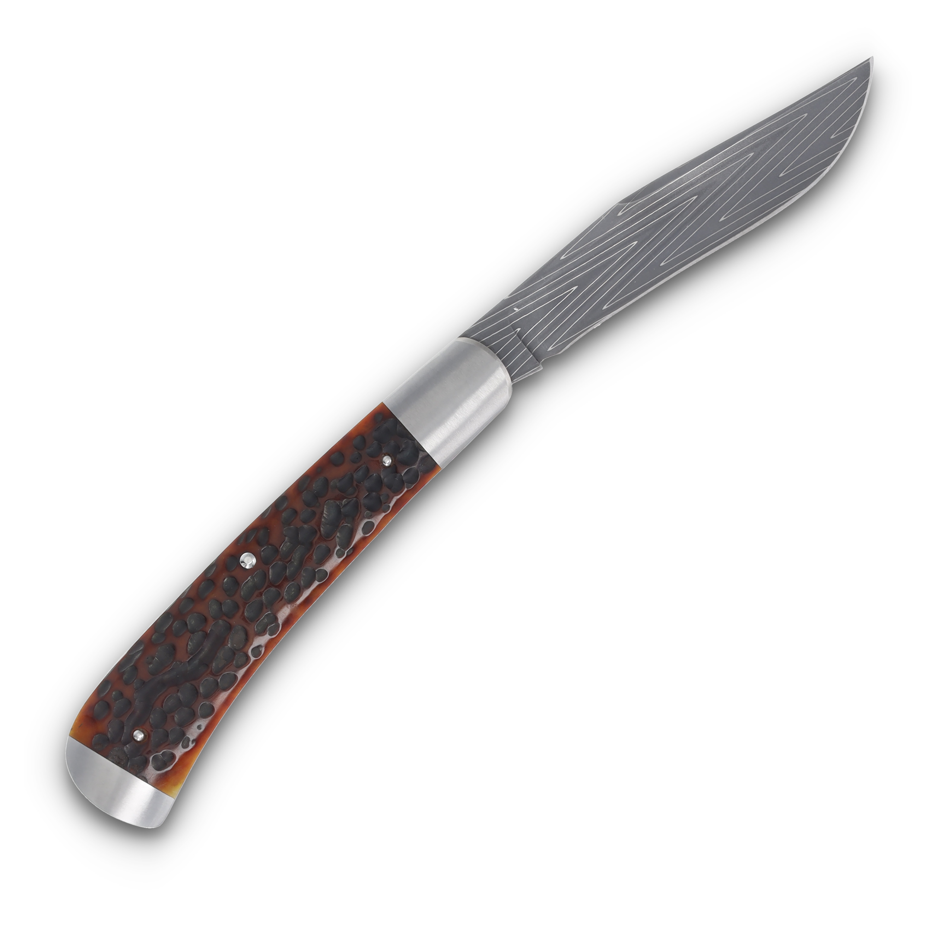 Crouch Knives Single Blade Trapper Vegas Forge Stainless Damascus Red Jigged Bone Handle BCK005 View 2