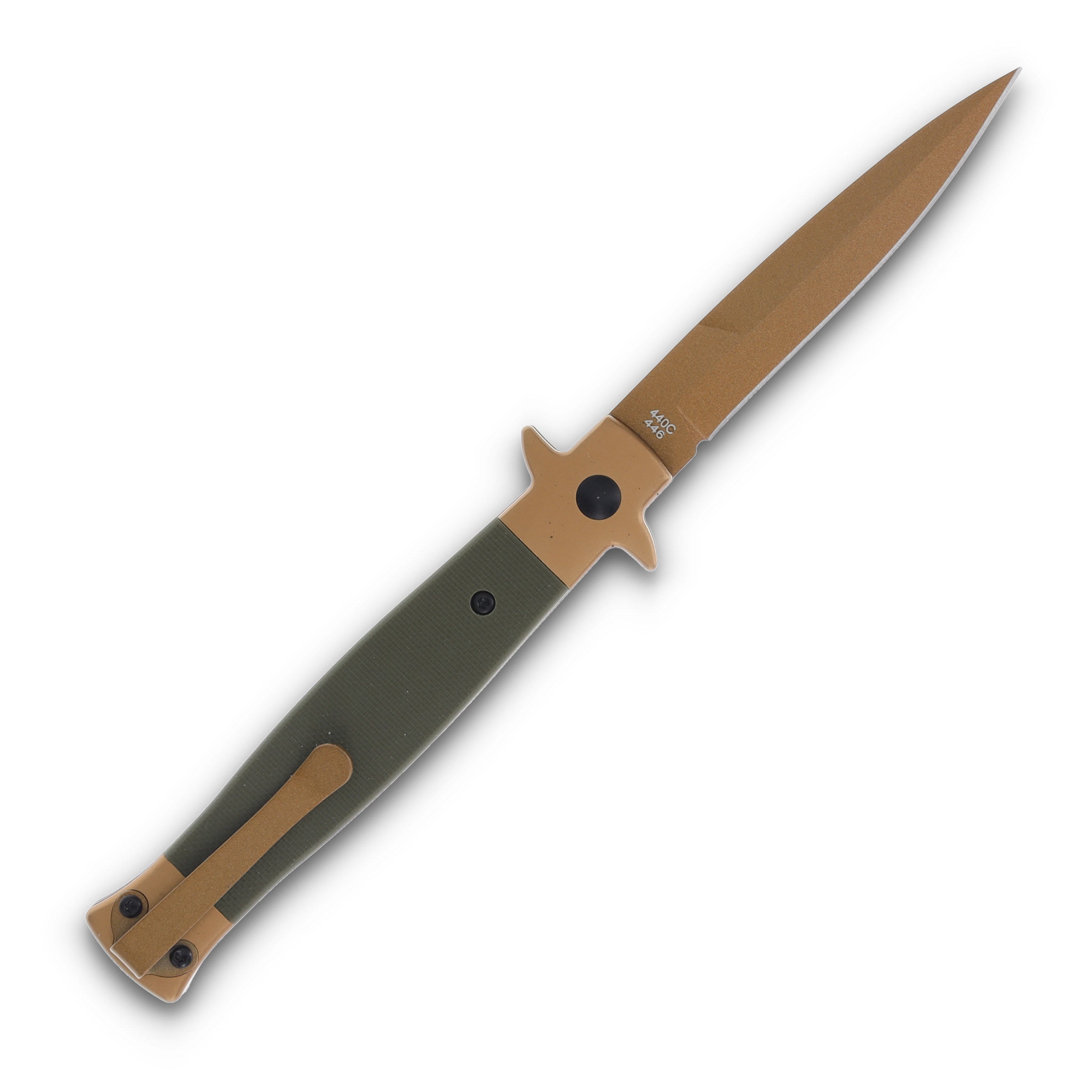 Boker SMKW EXCLUSIVE Desert Warrior OTS Auto Stiletto ODG G-10 3.5" Desert Tan Spr Pt AUBK01BP0012SOI View 2