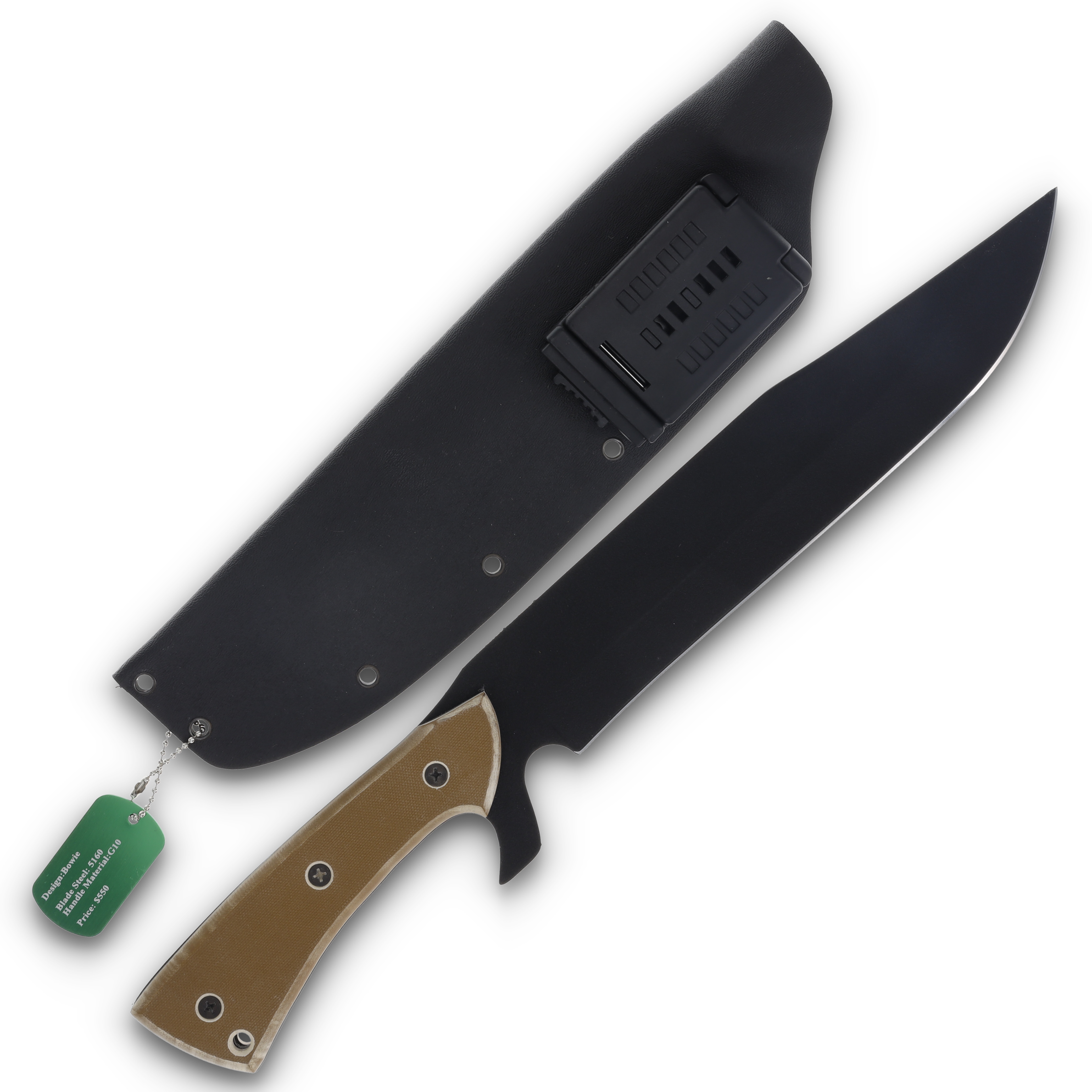 GTI Custom Bowie Black 5160/Tan G-10 with Kydex Sheath GTI43 View 2