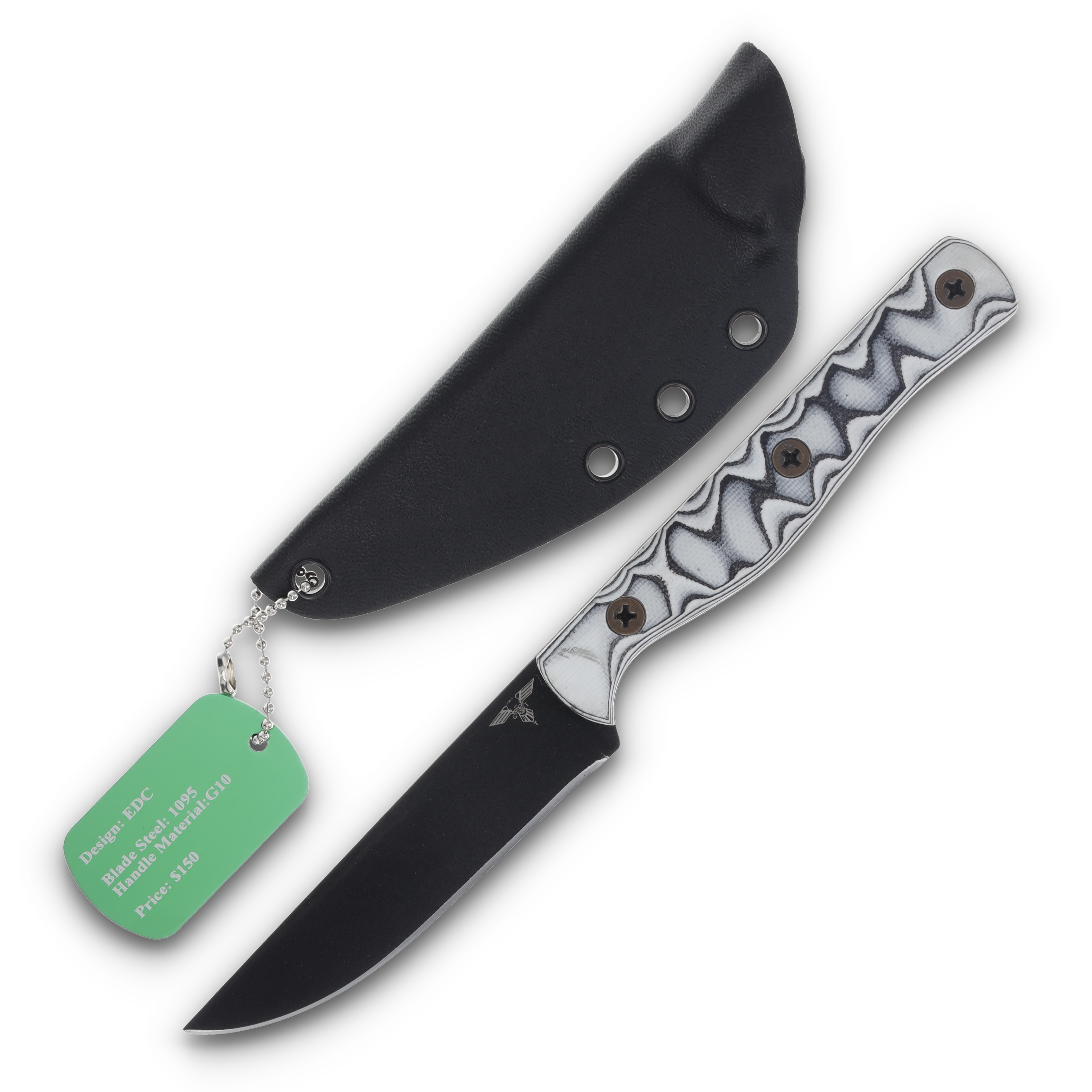 GTI Custom EDC Fixed Blade Black 1095/G-10 with Kydex Sheath GTI47 View 1