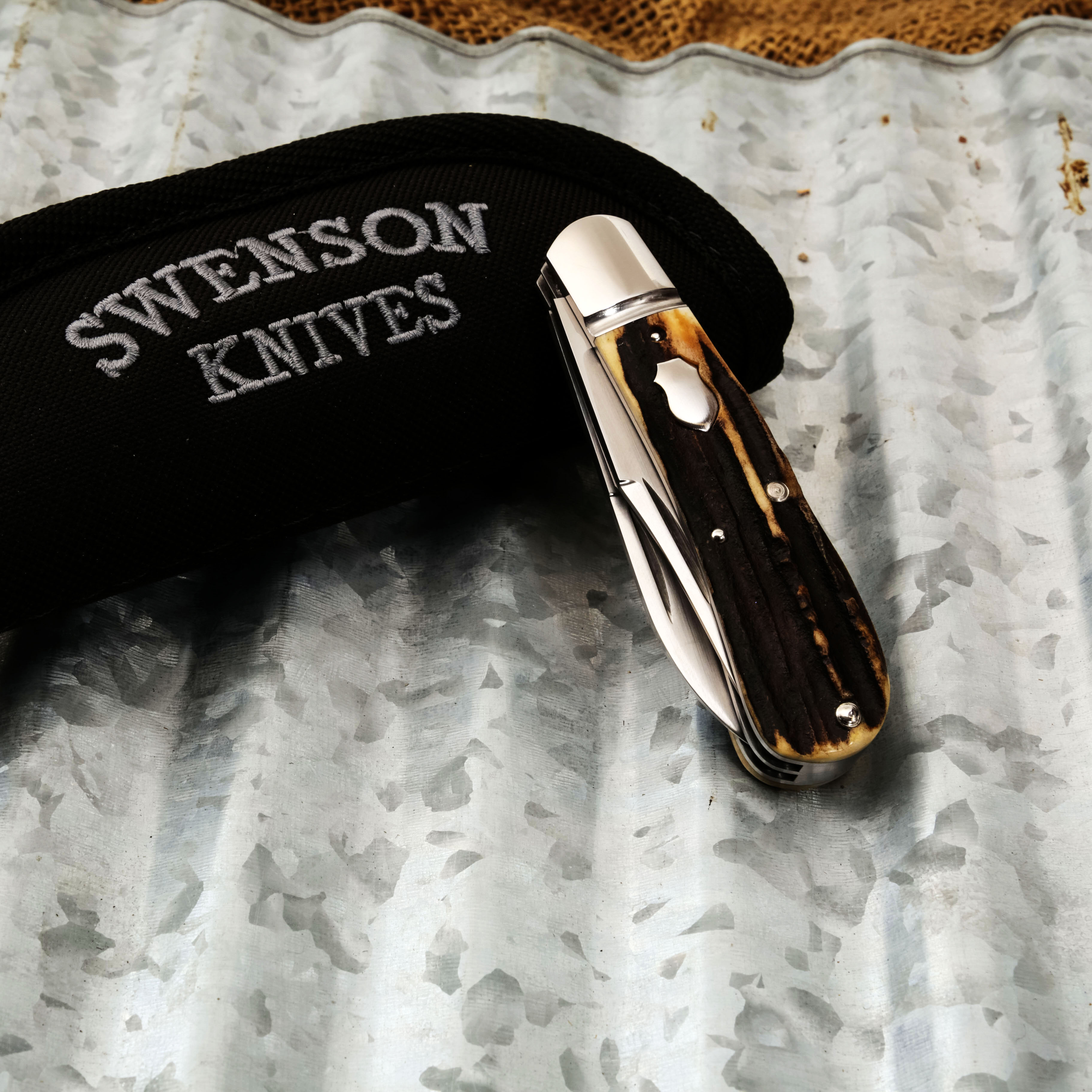 Swenson Knives Natural Stag Wharncliffe Trapper Folding Knife LS003 View 12