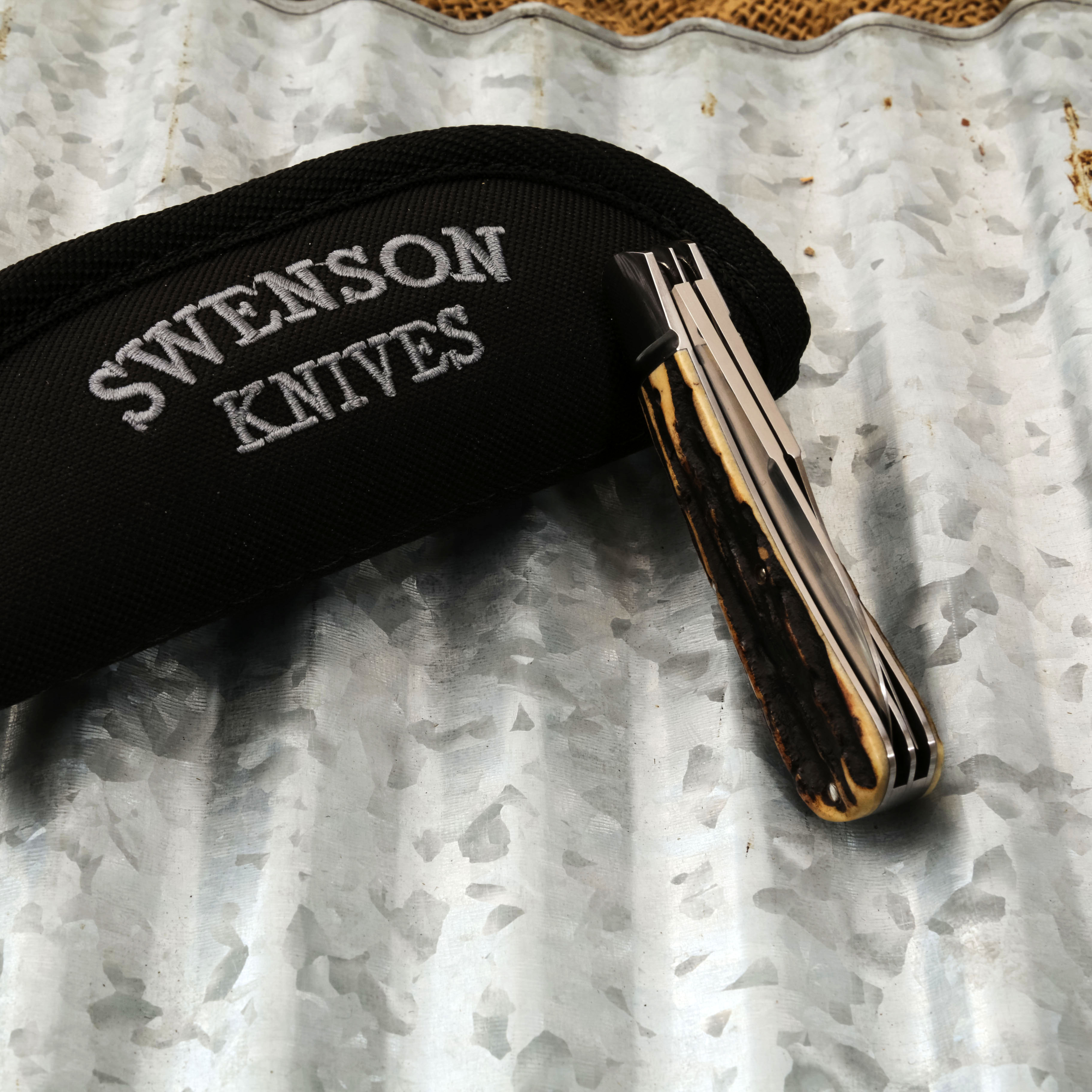 Swenson Knives Natural Stag Wharncliffe Trapper Folding Knife LS003 View 15