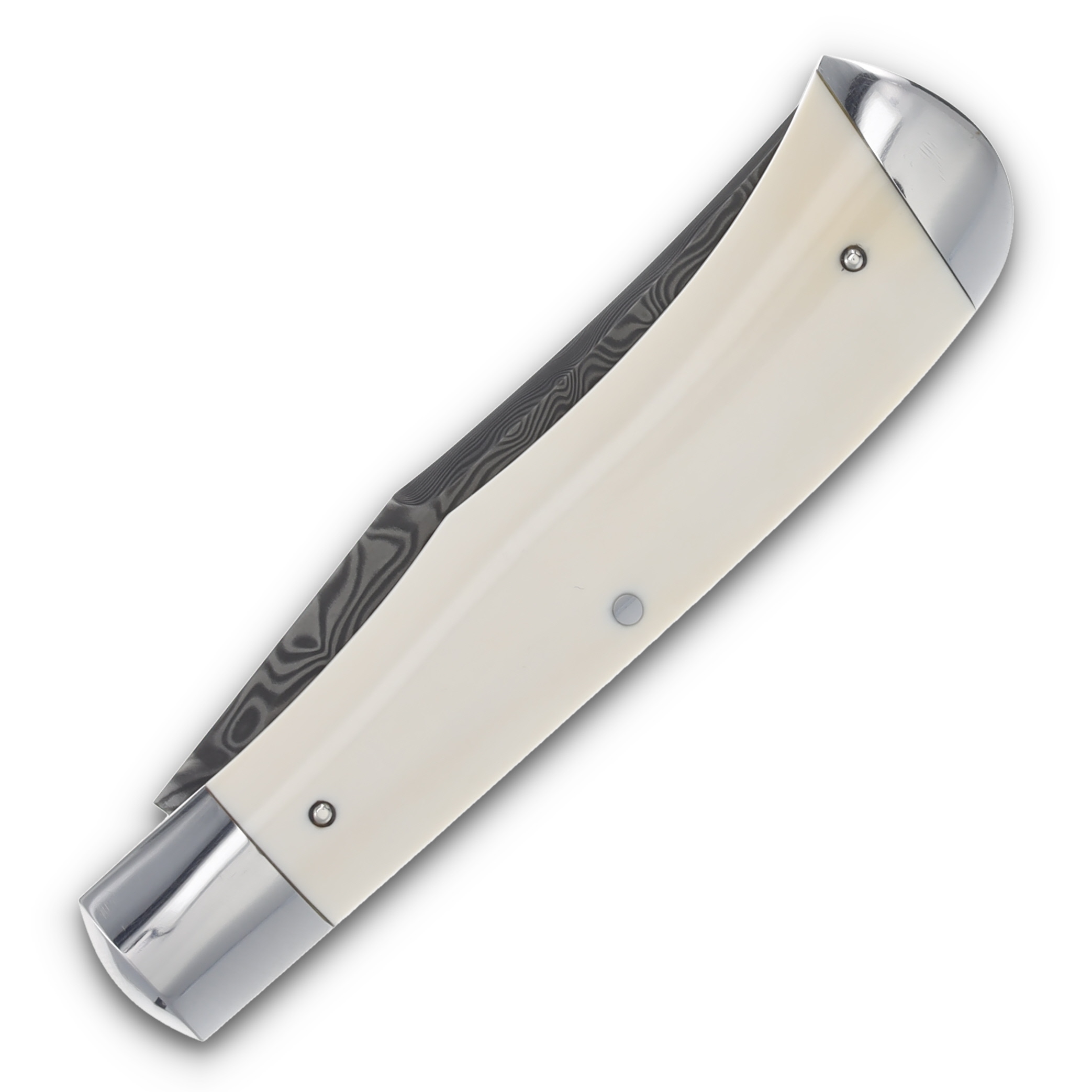 Matt Humphreys Single Blade Damascus Trapper White Handle MH002 View 6