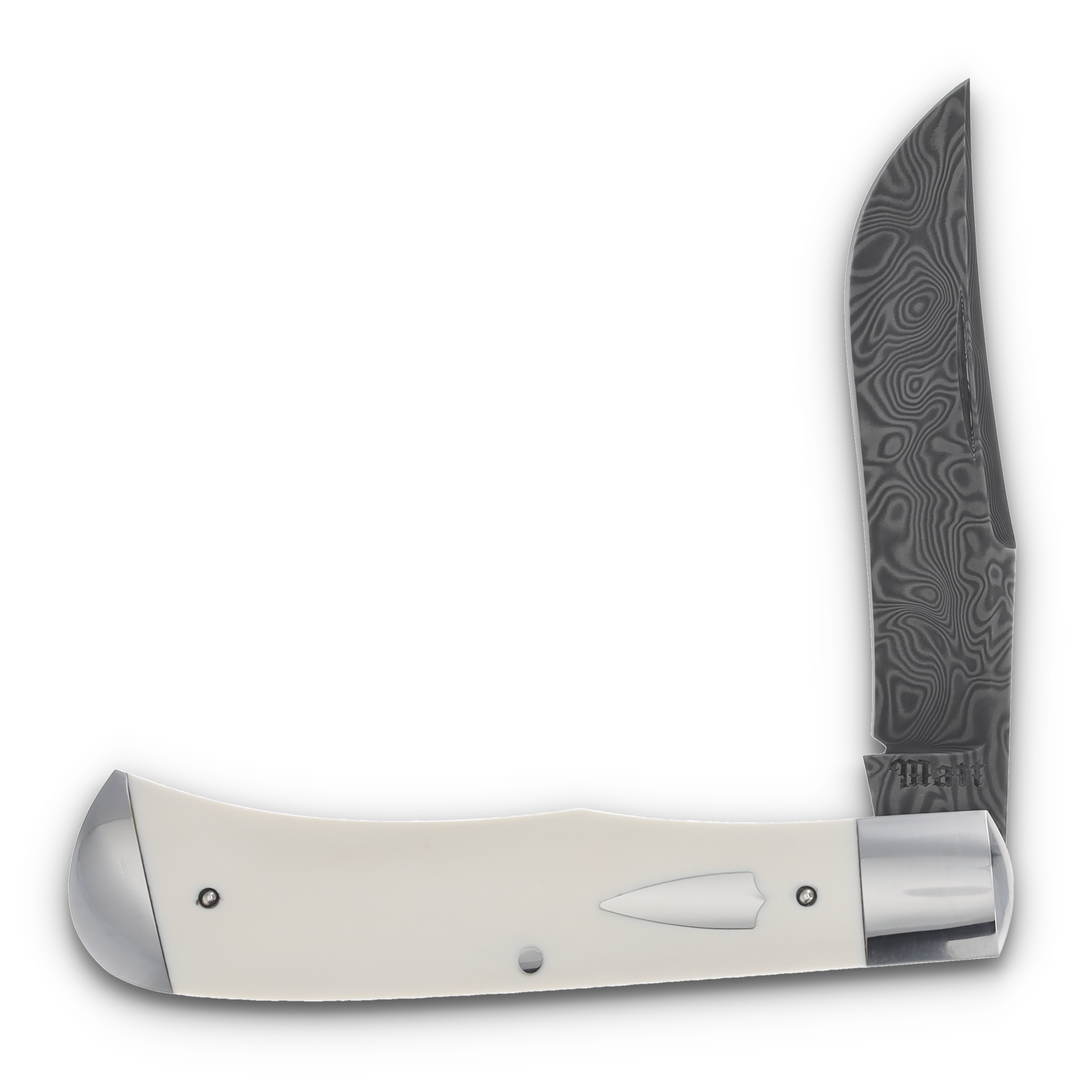 Matt Humphreys Single Blade Damascus Trapper White Handle MH002 View 3