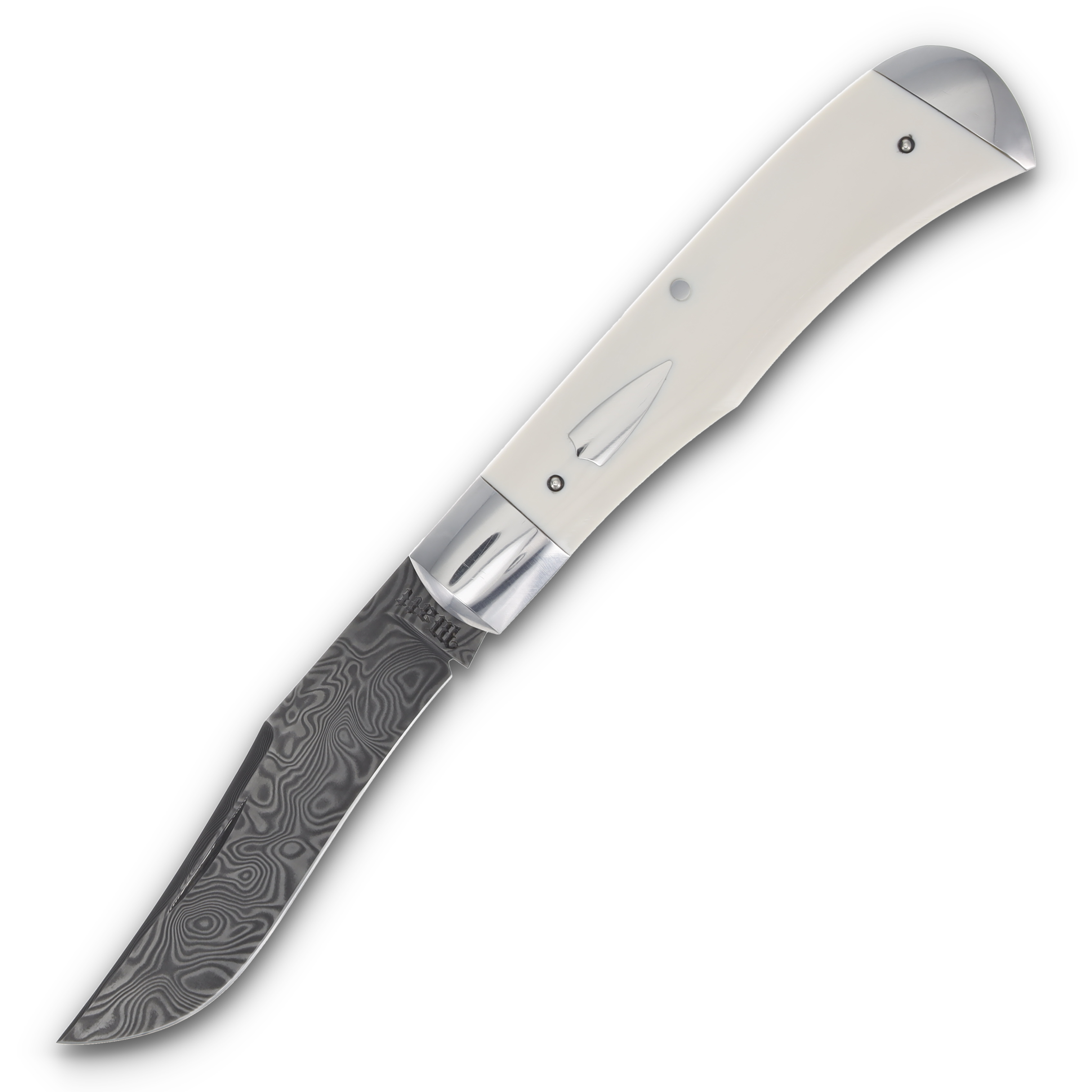 Matt Humphreys Single Blade Damascus Trapper White Handle MH002 View 1