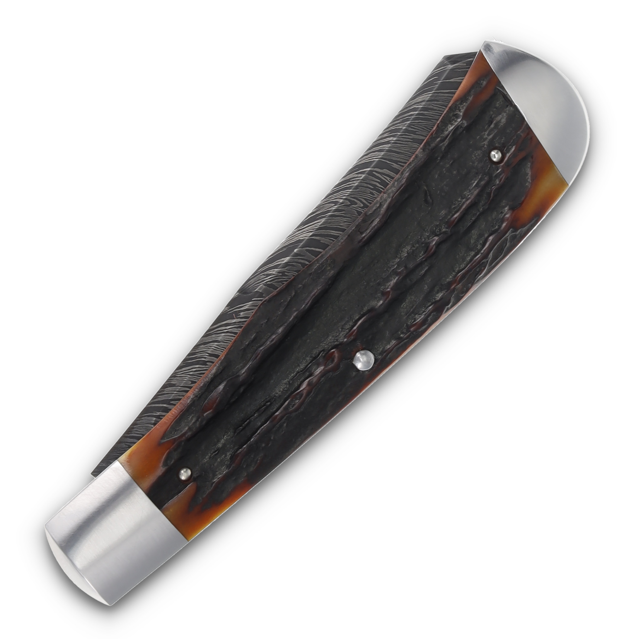 Matt Humphreys Double Blade Damascus Trapper Amber Jigged Bone Handle MH003 View 4