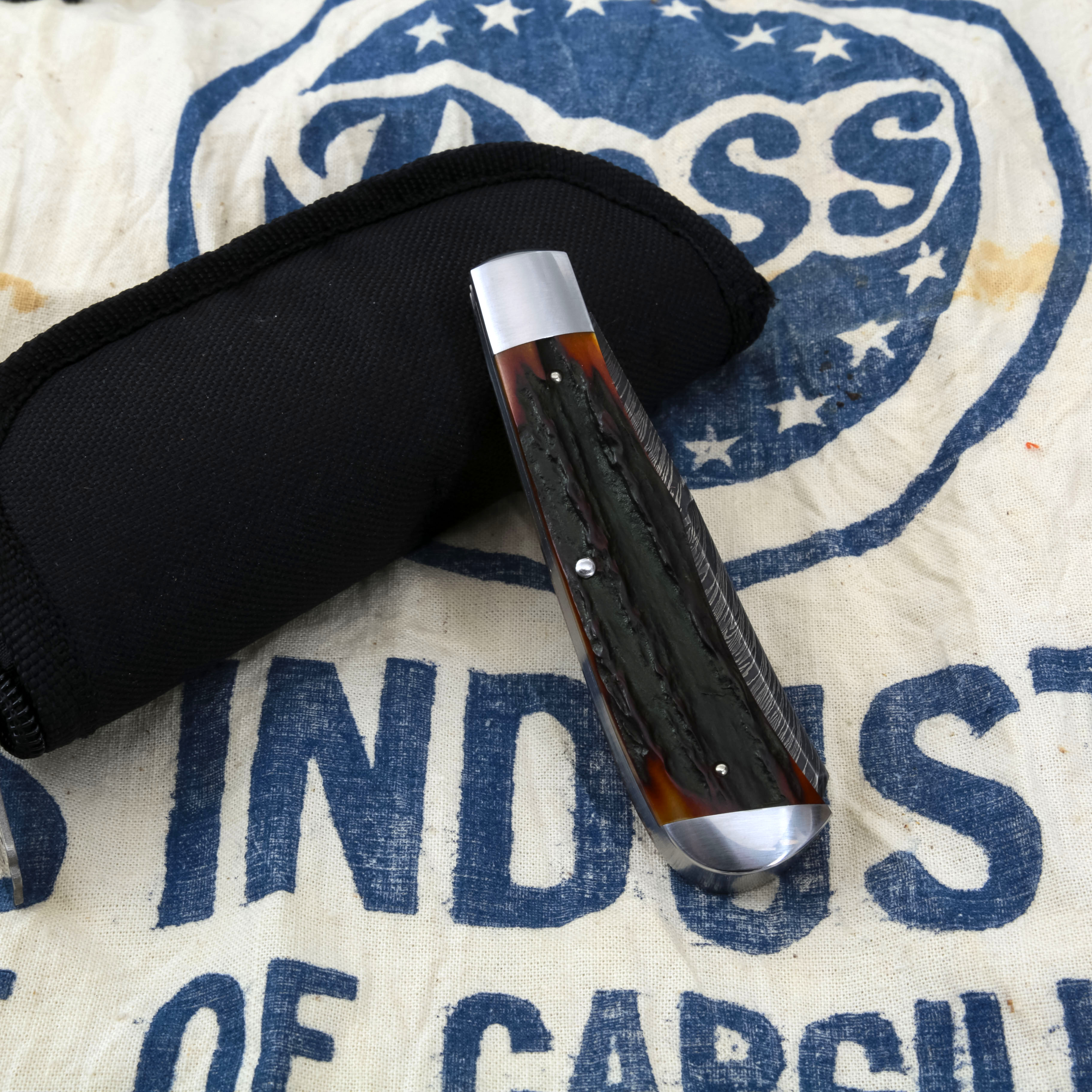 Matt Humphreys Double Blade Damascus Trapper Amber Jigged Bone Handle MH003 View 13