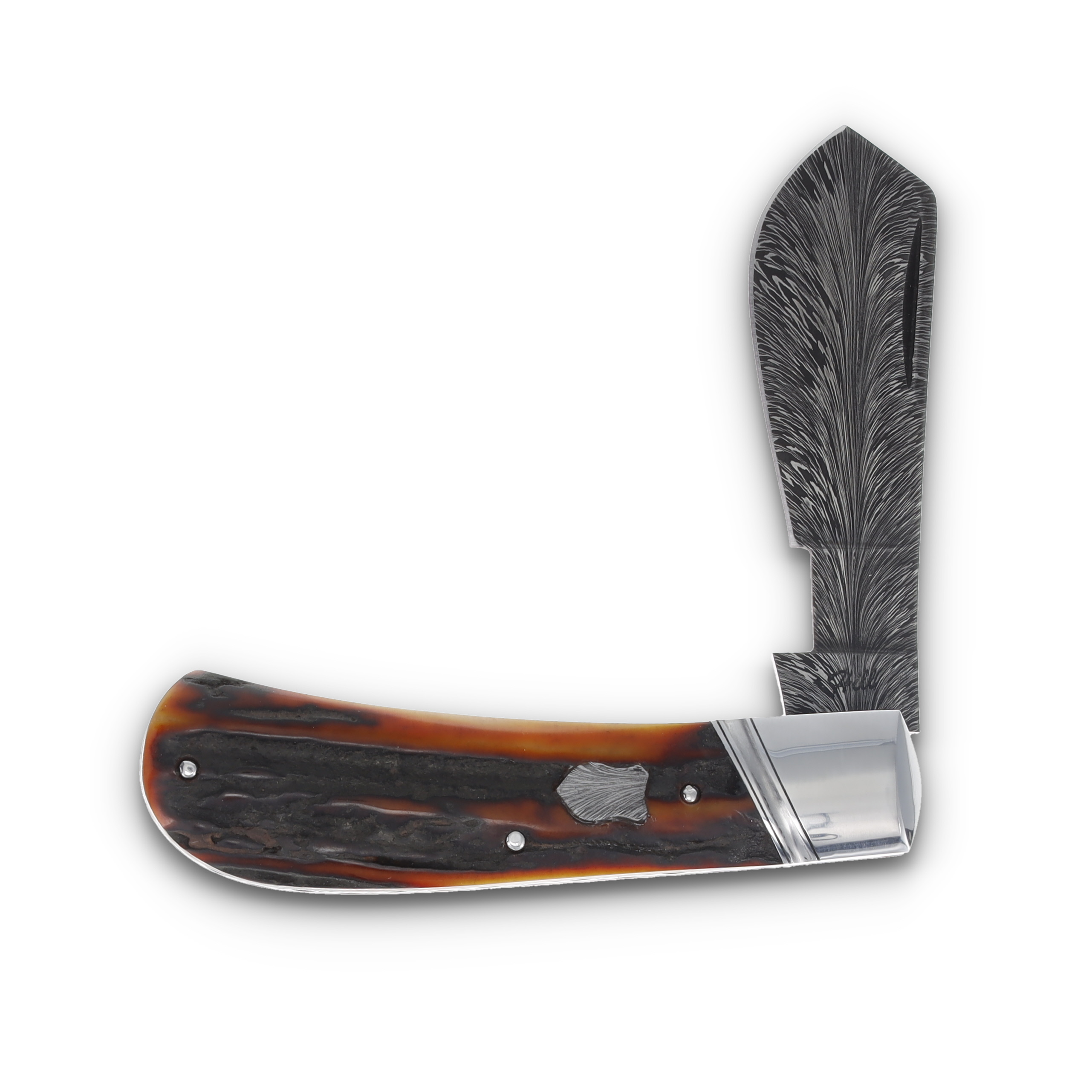 Tobin Hill Cotton Sampler Mike Tyre Shield Amber Sambar Stag 2.25in Damascus TH003 View 3