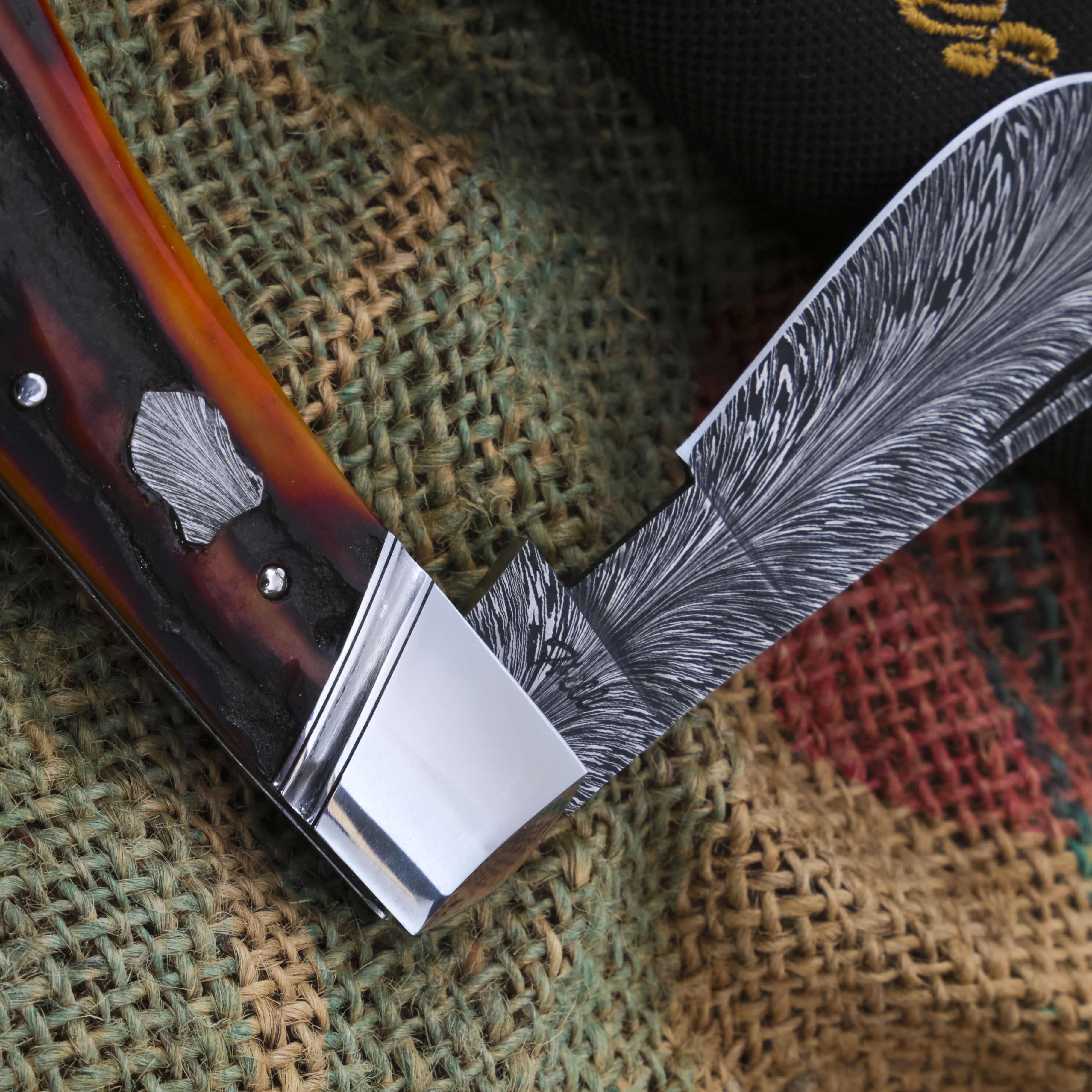 Tobin Hill Cotton Sampler Mike Tyre Shield Amber Sambar Stag 2.25in Damascus TH003 View 18