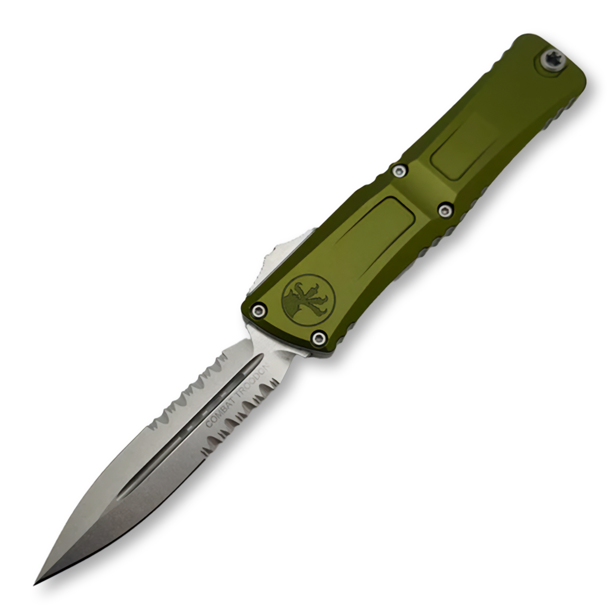 Microtech Combat Troodon D/E Gen III OD Green Stonewash Partial Serrated AUMT114211OD View 1