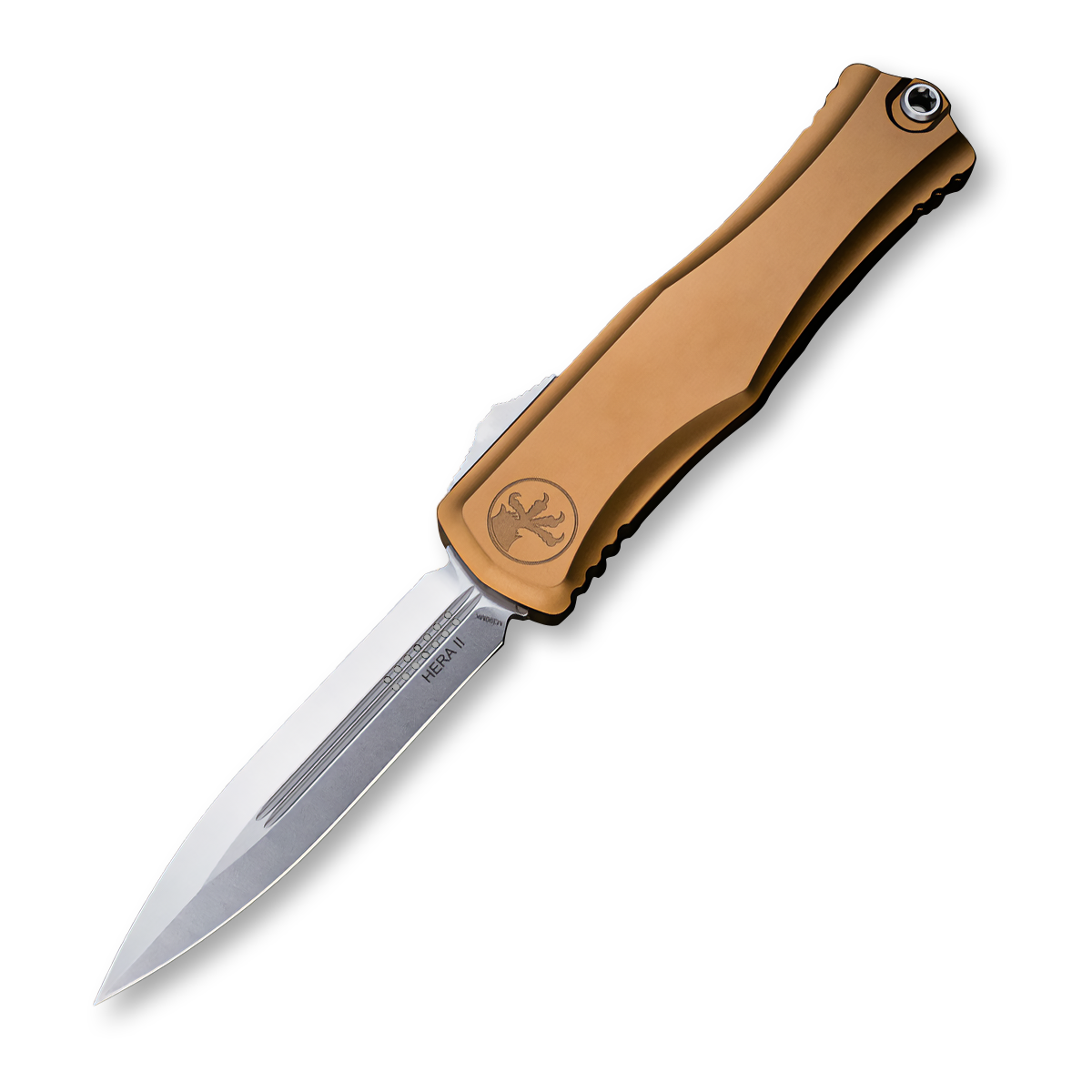 Microtech Hera II Tan OTF Auto Knife 4in Stonewash D/E Dagger Blade AUMT170210TA View 1