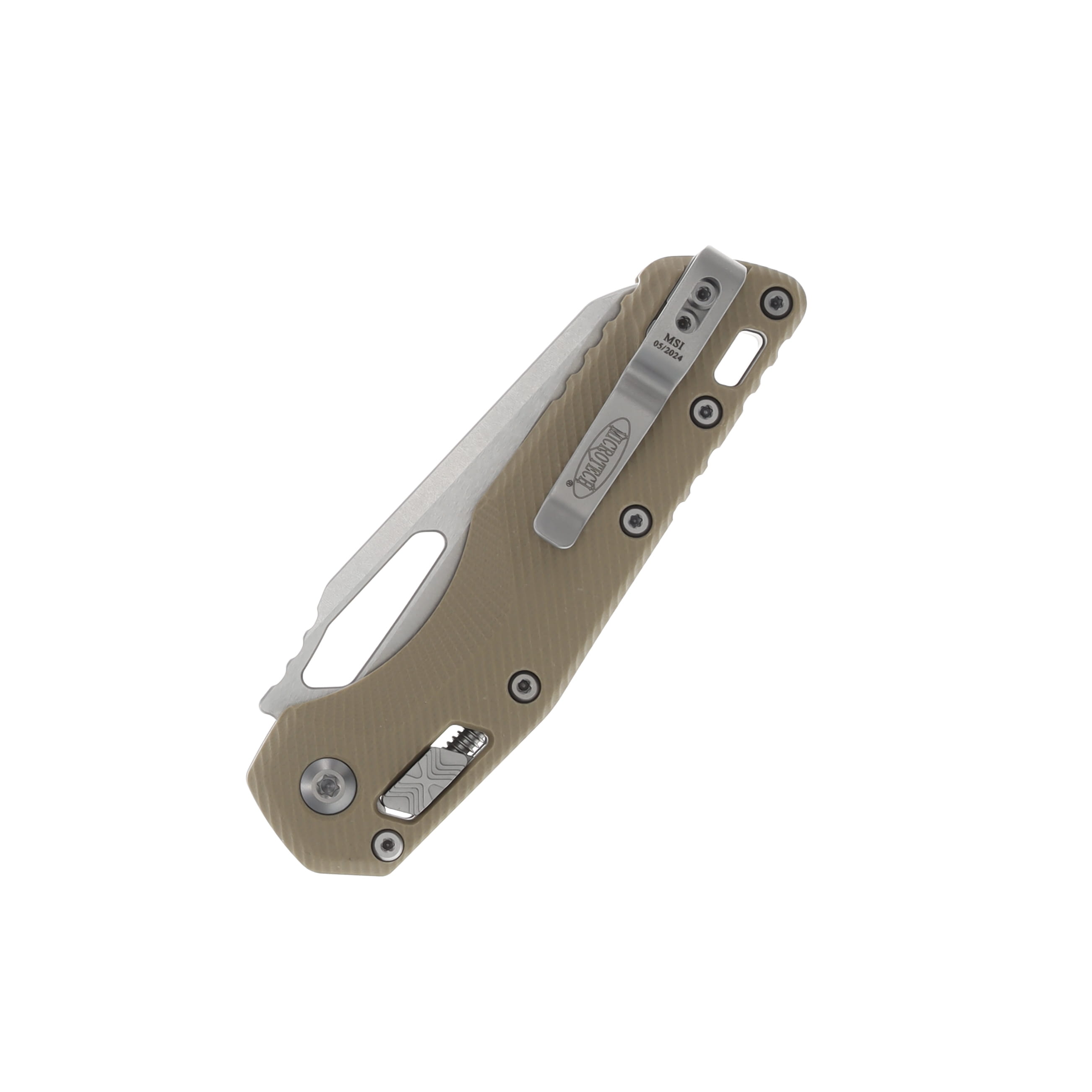 Microtech MSI Fluted G10 Tan 3.88in SW Part Serrated Wharncliffe Blade MT21011FLGTTA View 2