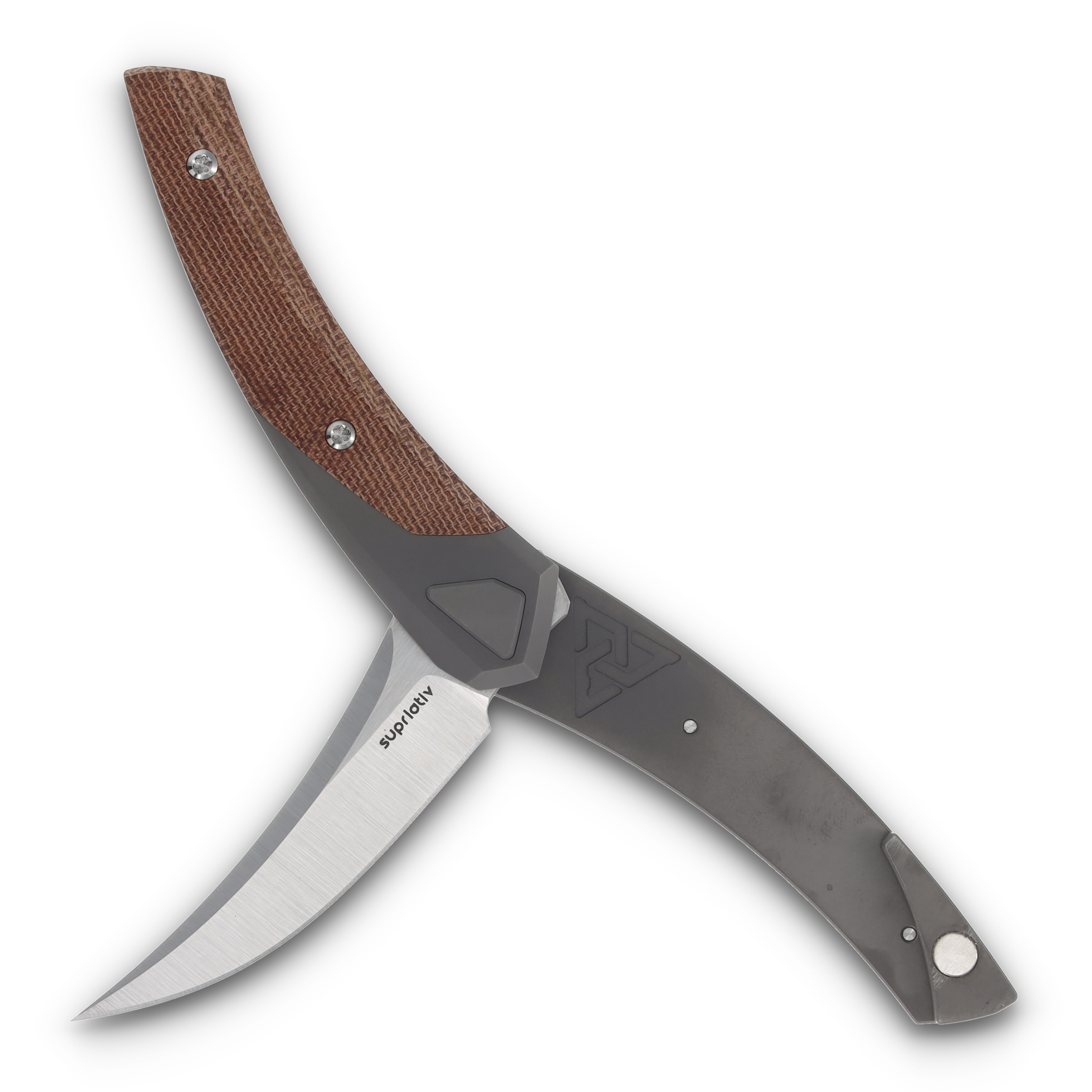 Suprlativ Piranha M4 Satin Blade Titanium Dark Blast Handle Orange Micarta PIRTDBOM View 3