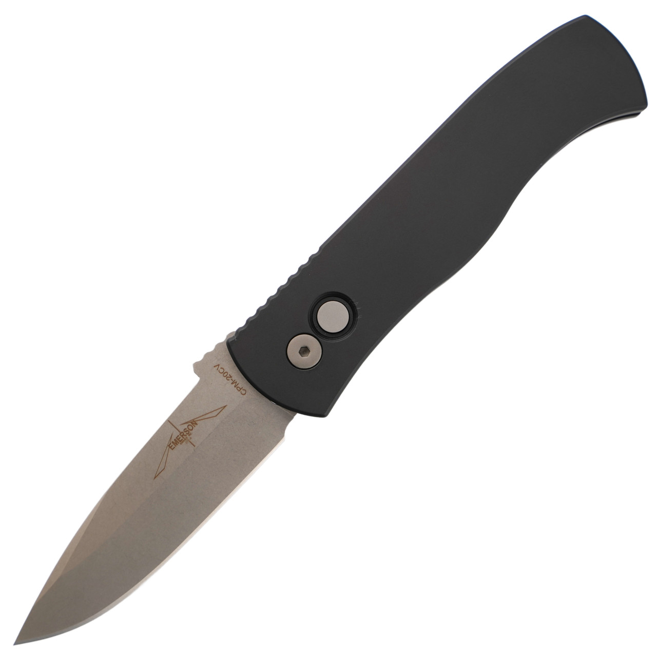 Pro Tech Auto Emerson CQC7 Solid Black Handle Stonewash 20CV Spear Point Blade View 1