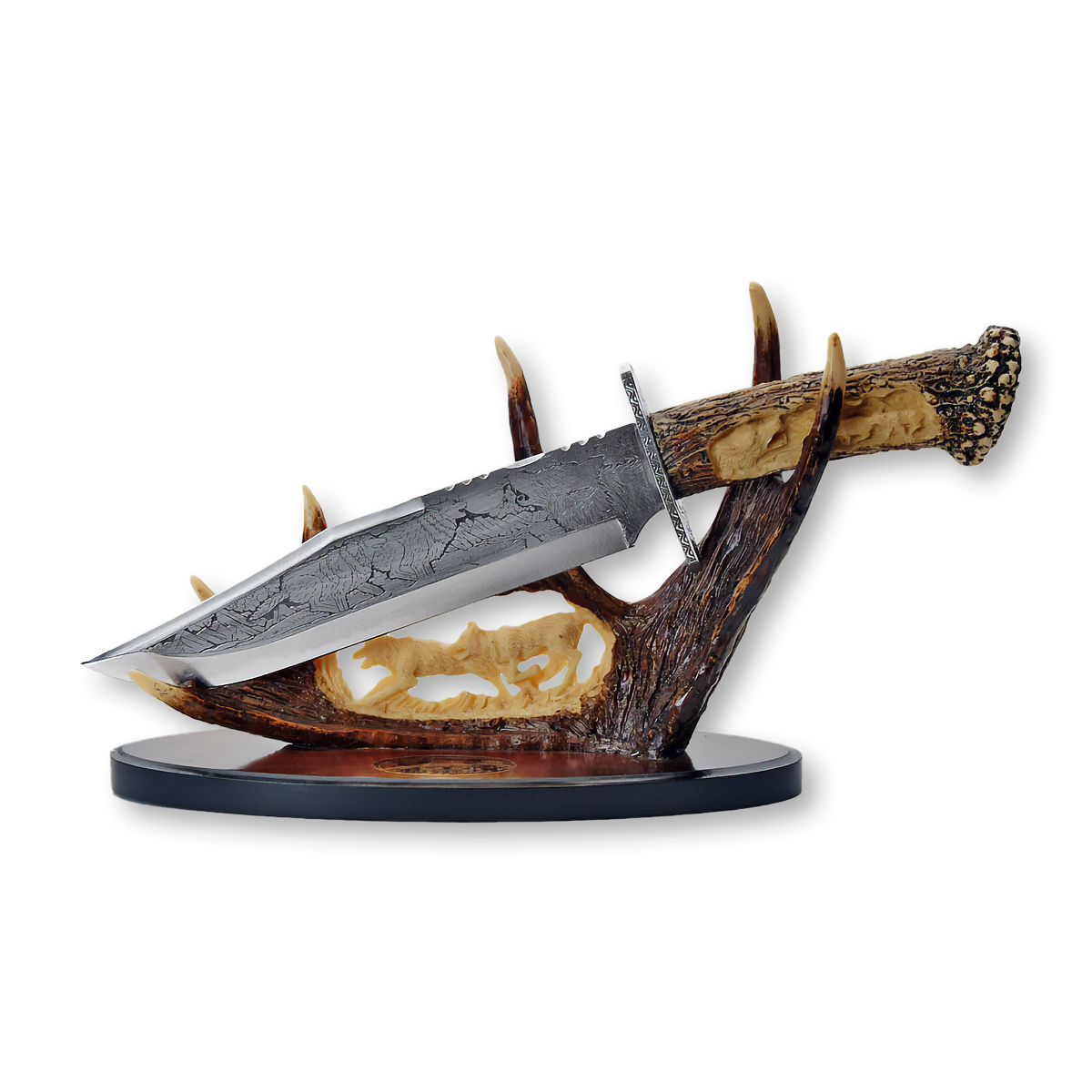 Szco Wolf Antler Fixed Blade Knife With Display 9.25in Plain Stag 211165WF View 1